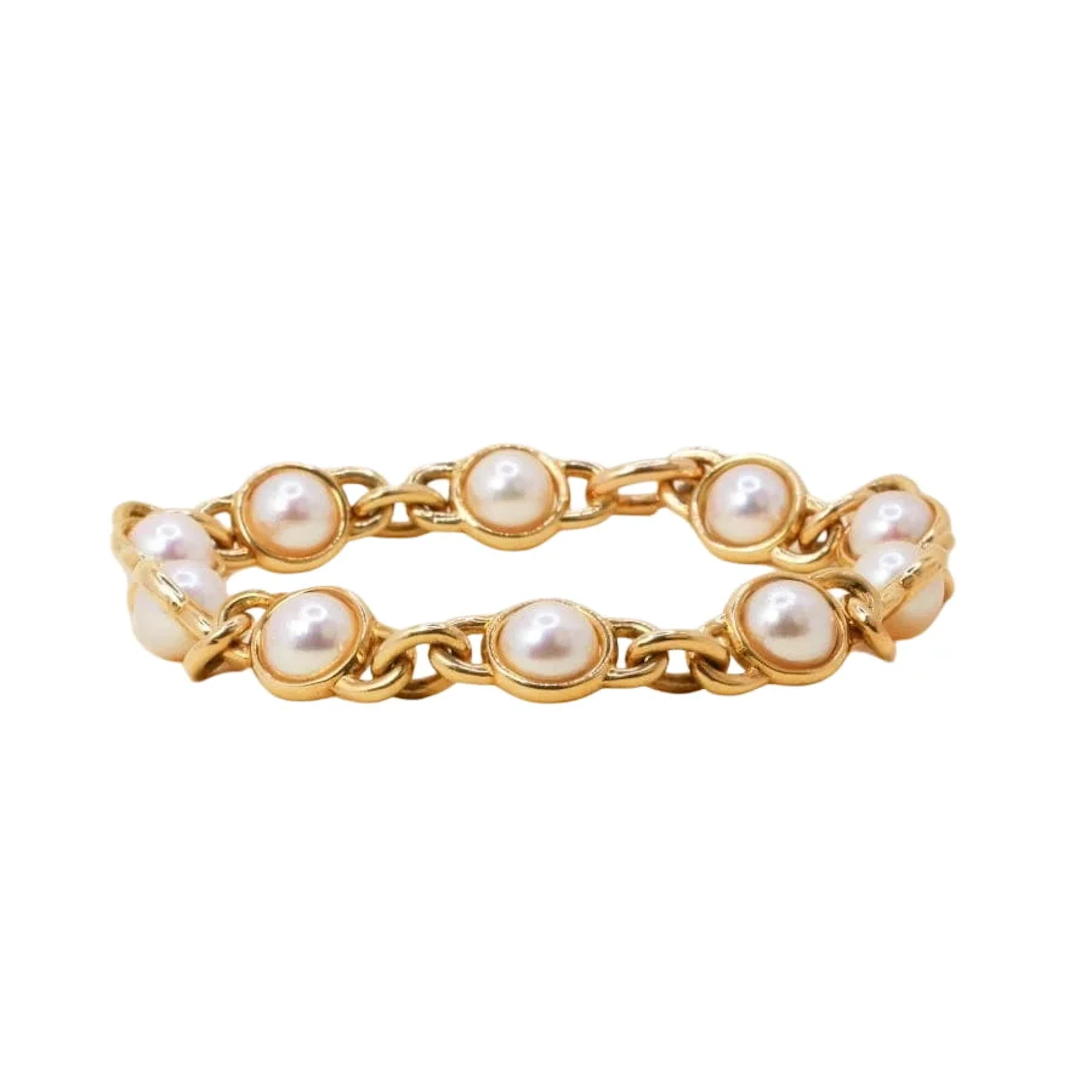 Vintage yellow gold chain bracelet with Akoya pearls