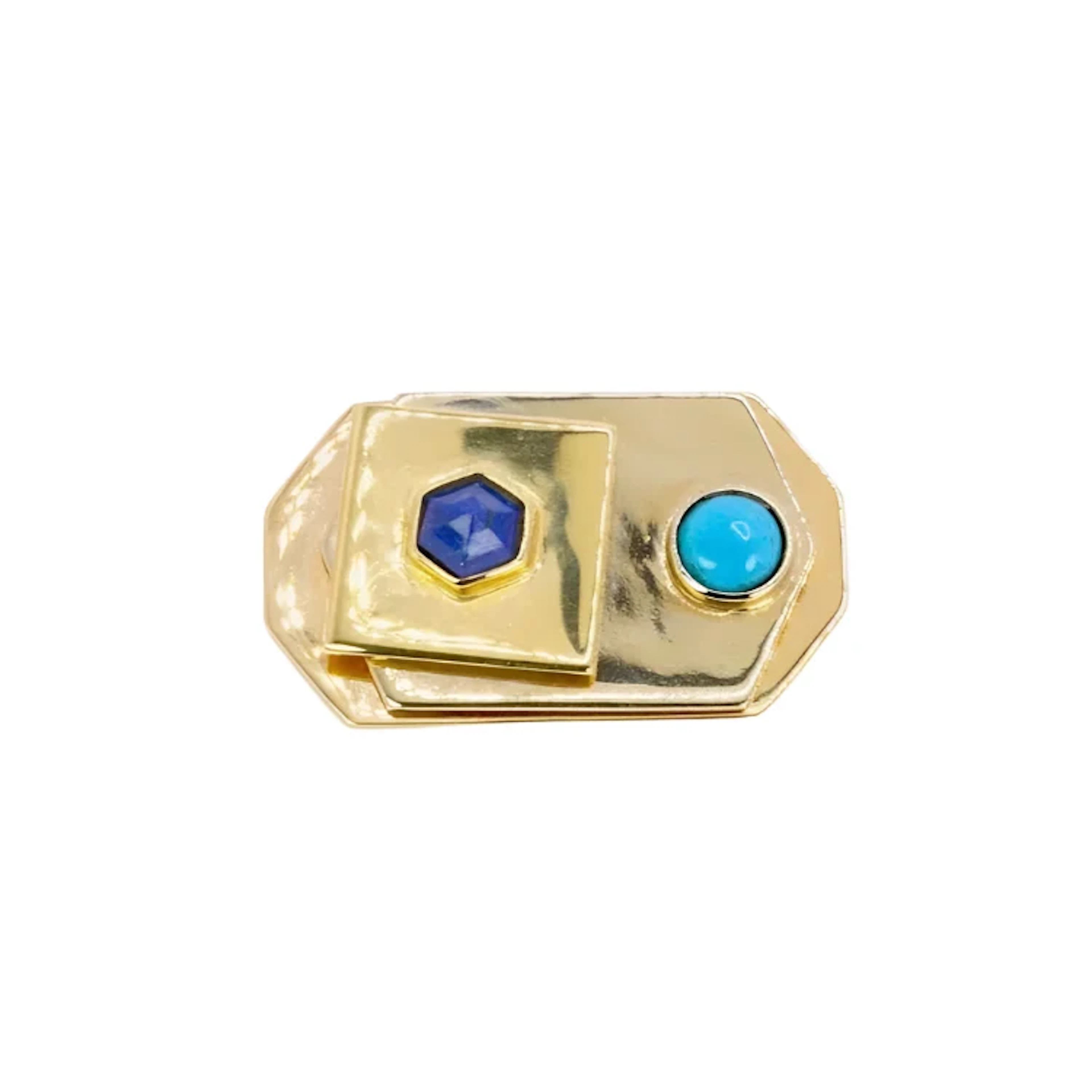 PIERO DORAZIO Brooch in yellow gold, Lapis lazuli, and turquoise