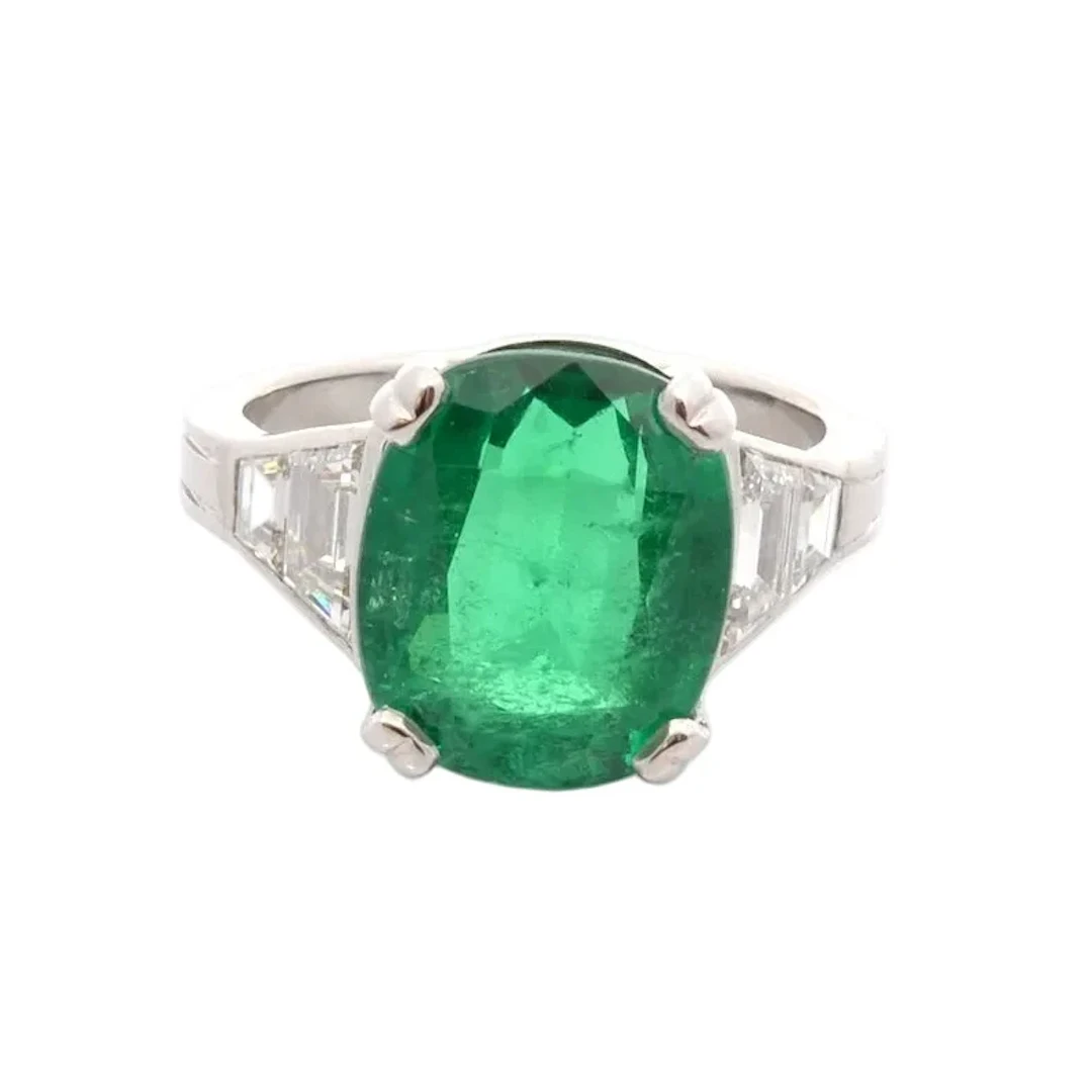 Platinum, Emerald, and Diamond ring