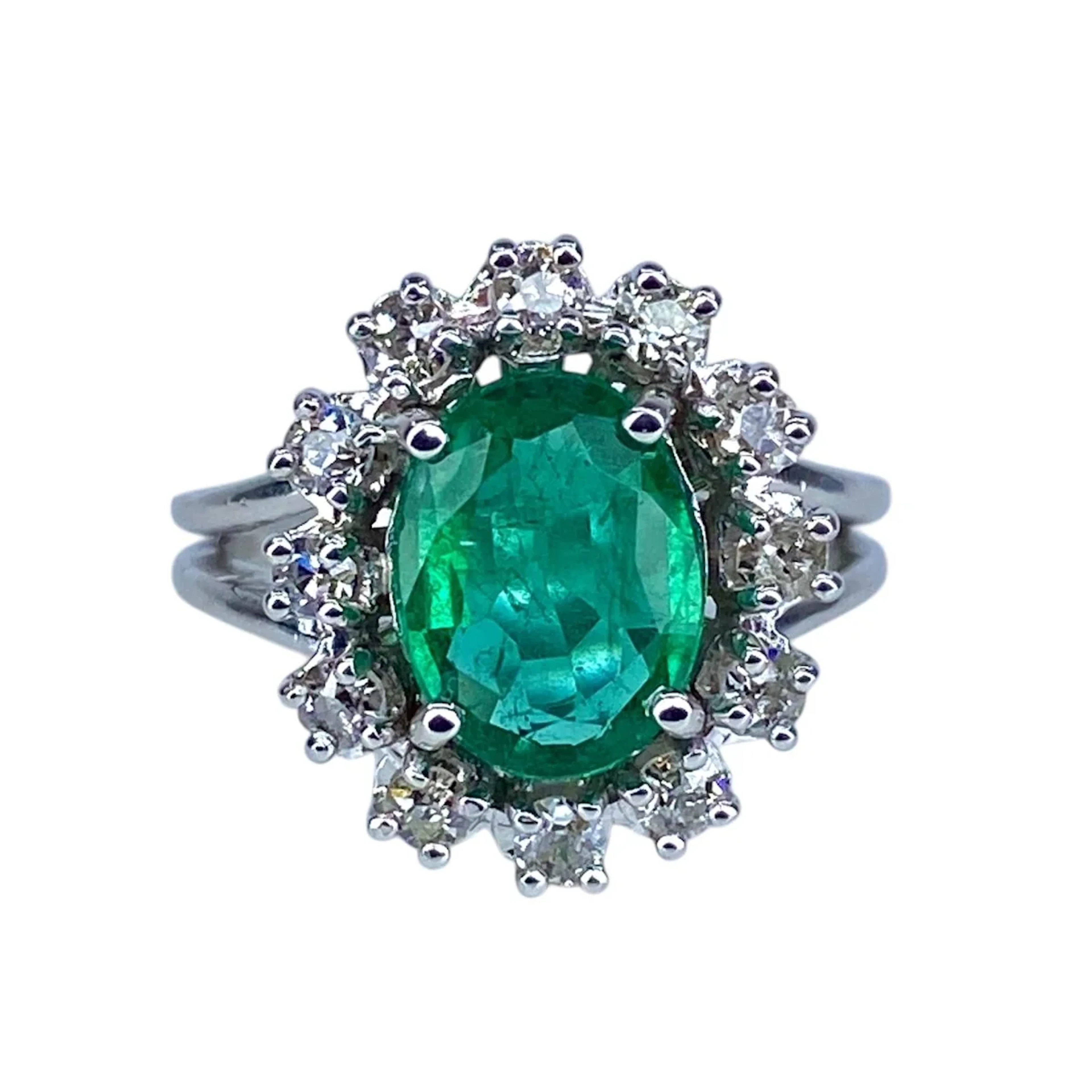 Ring Marguerite in white gold, emerald and diamonds