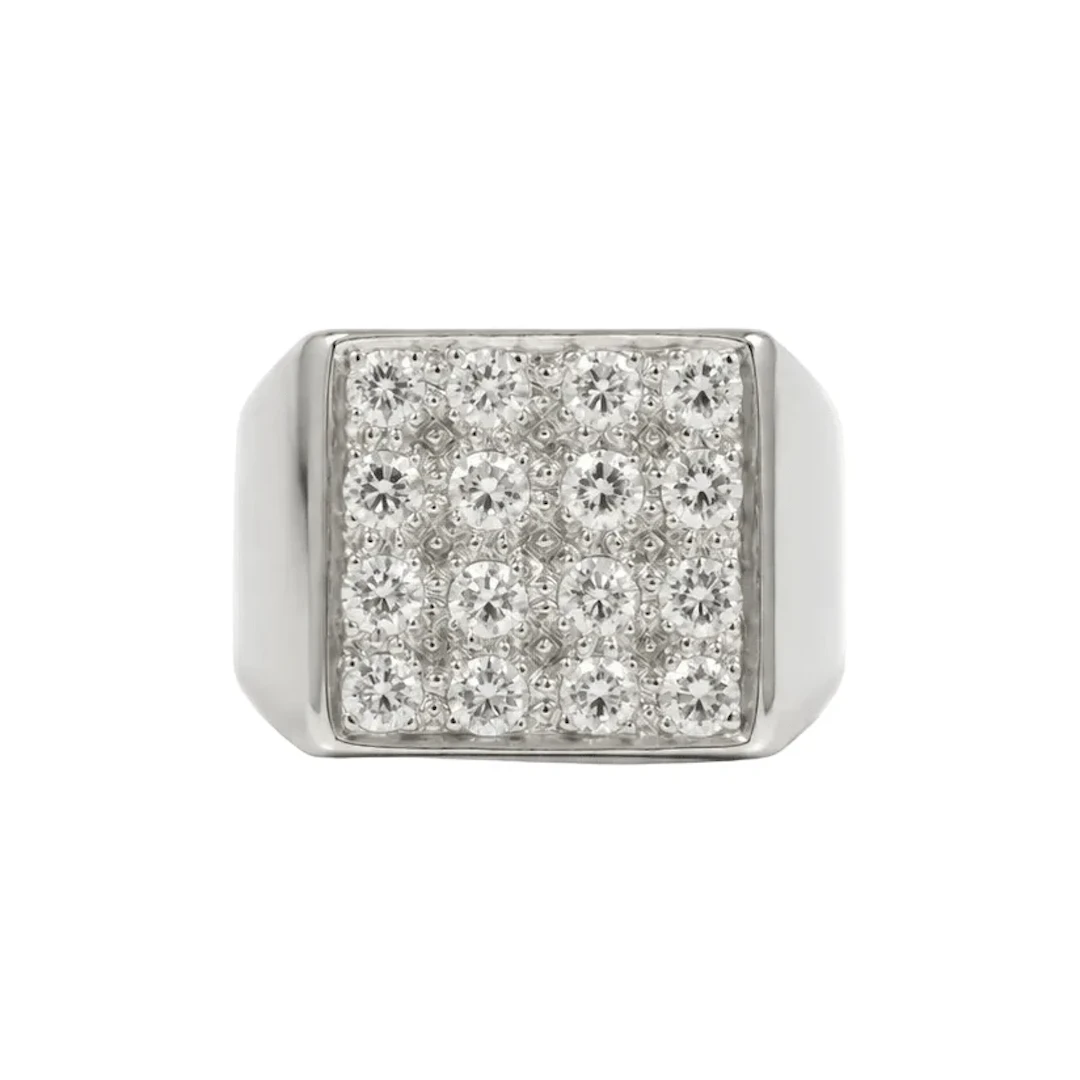 White Gold Signet Ring with Diamonds