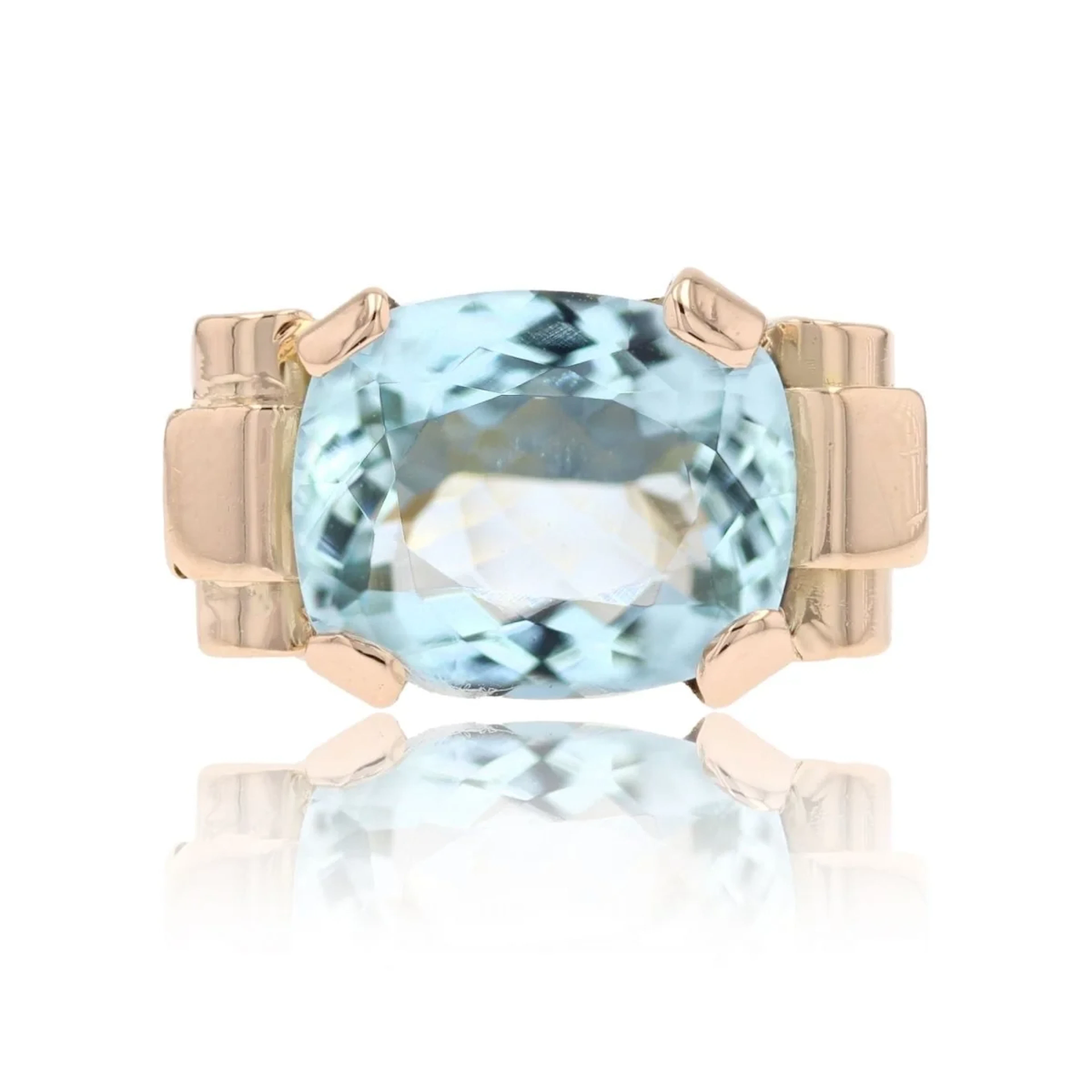 Tank ring in rose gold and aquamarine