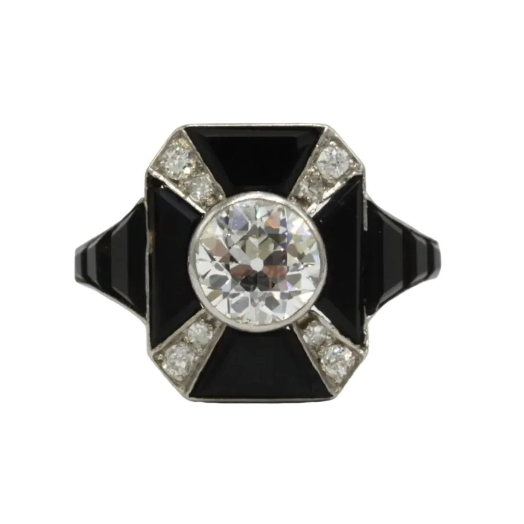Platinum, Onyx and Diamond Cocktail Ring