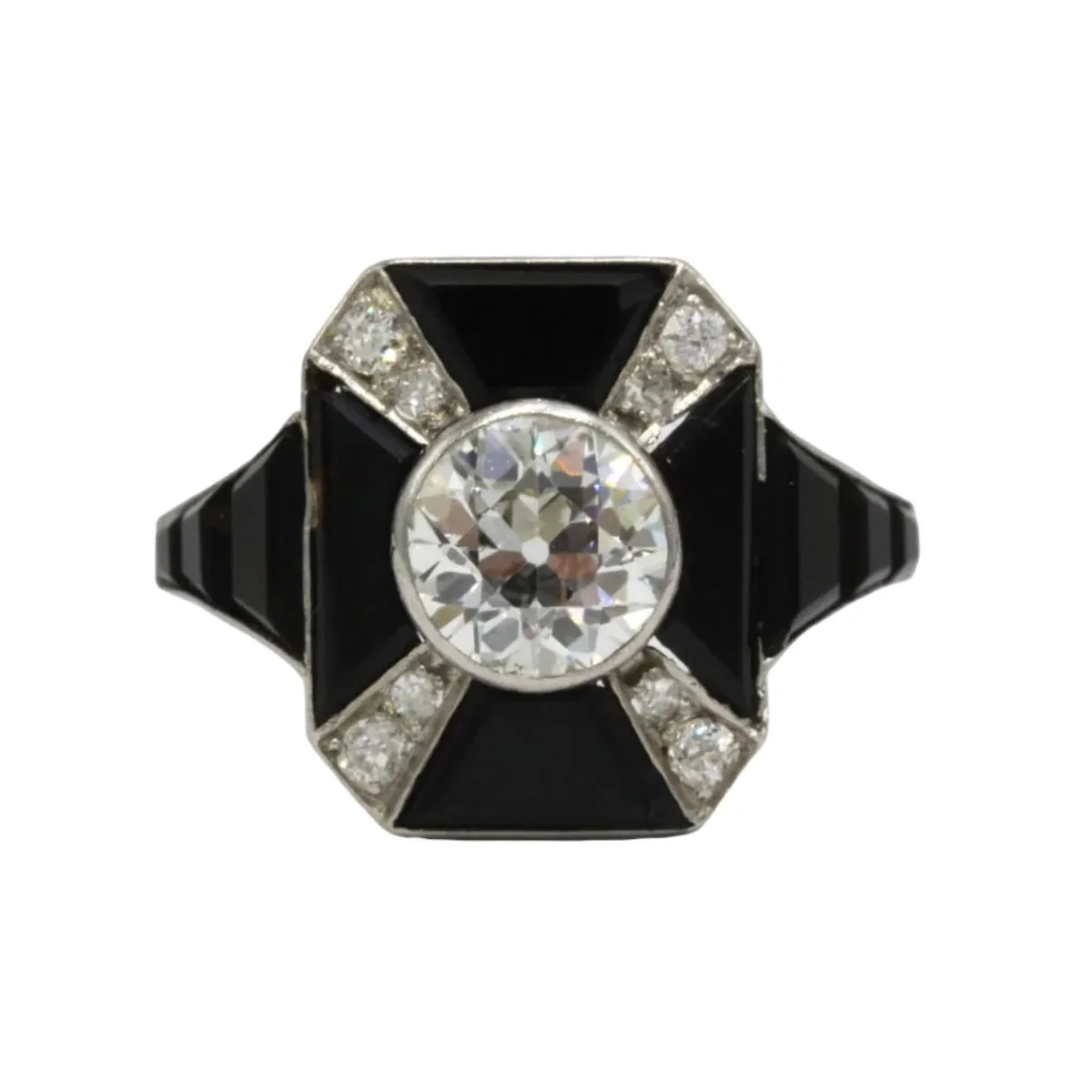 Platinum, Onyx and Diamond Cocktail Ring