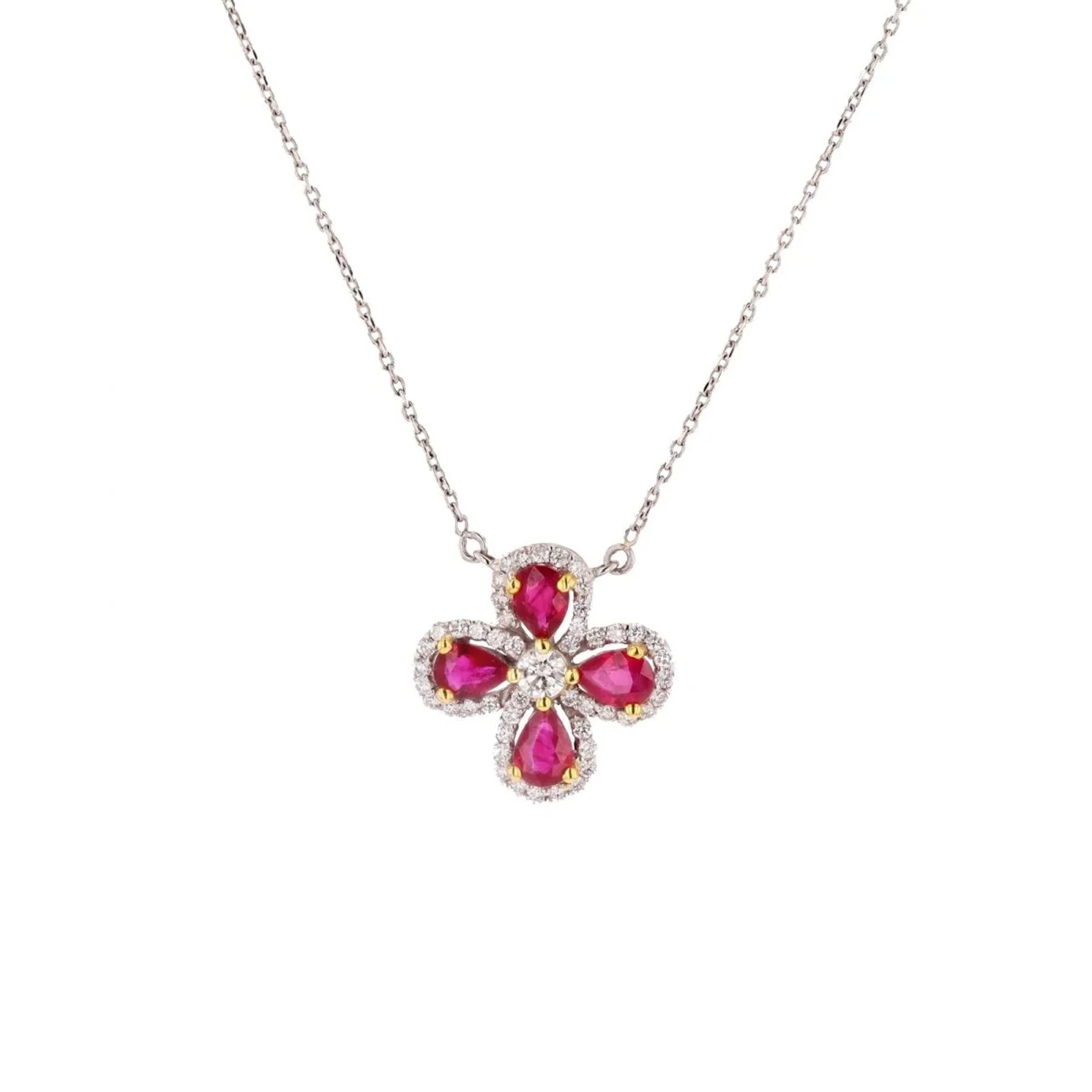 White Gold Necklace with Ruby and Diamond Pendant
