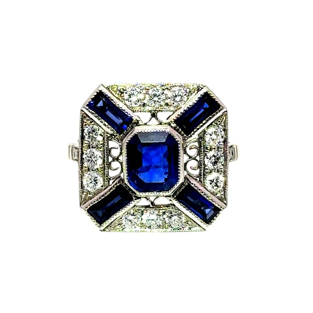 Cocktail Ring in Platinum, Sapphires, and Diamonds