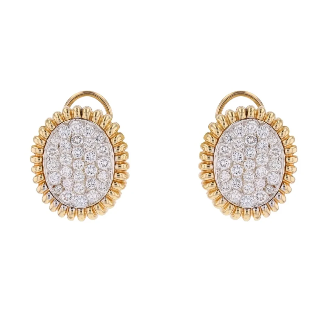 Boucles d'oreilles vintage en or jaune et platine avec diamants