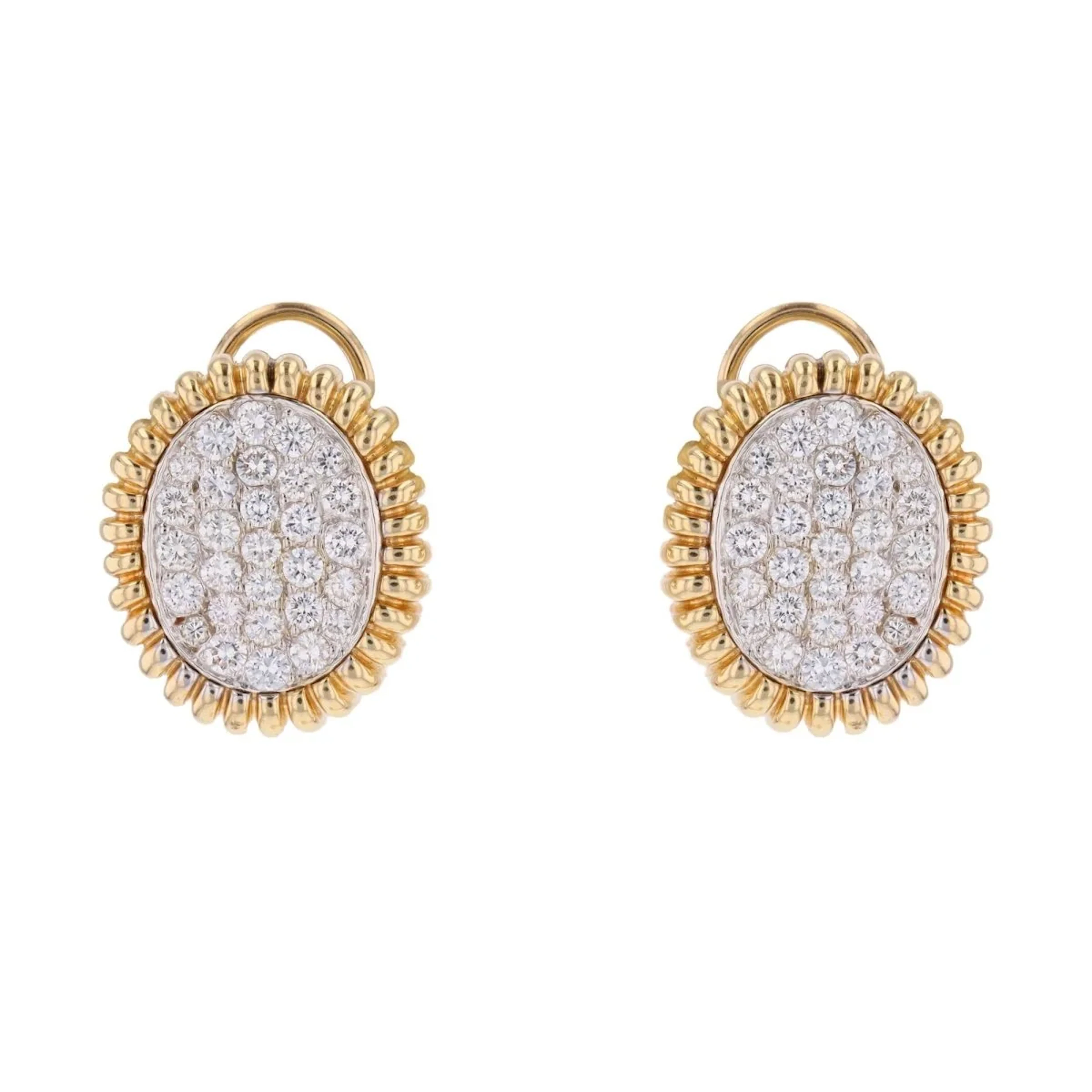 Boucles d'oreilles vintage en or jaune et platine avec diamants
