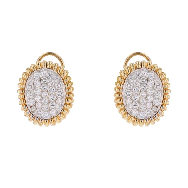 Boucles d'oreilles vintage en or jaune et platine avec diamants