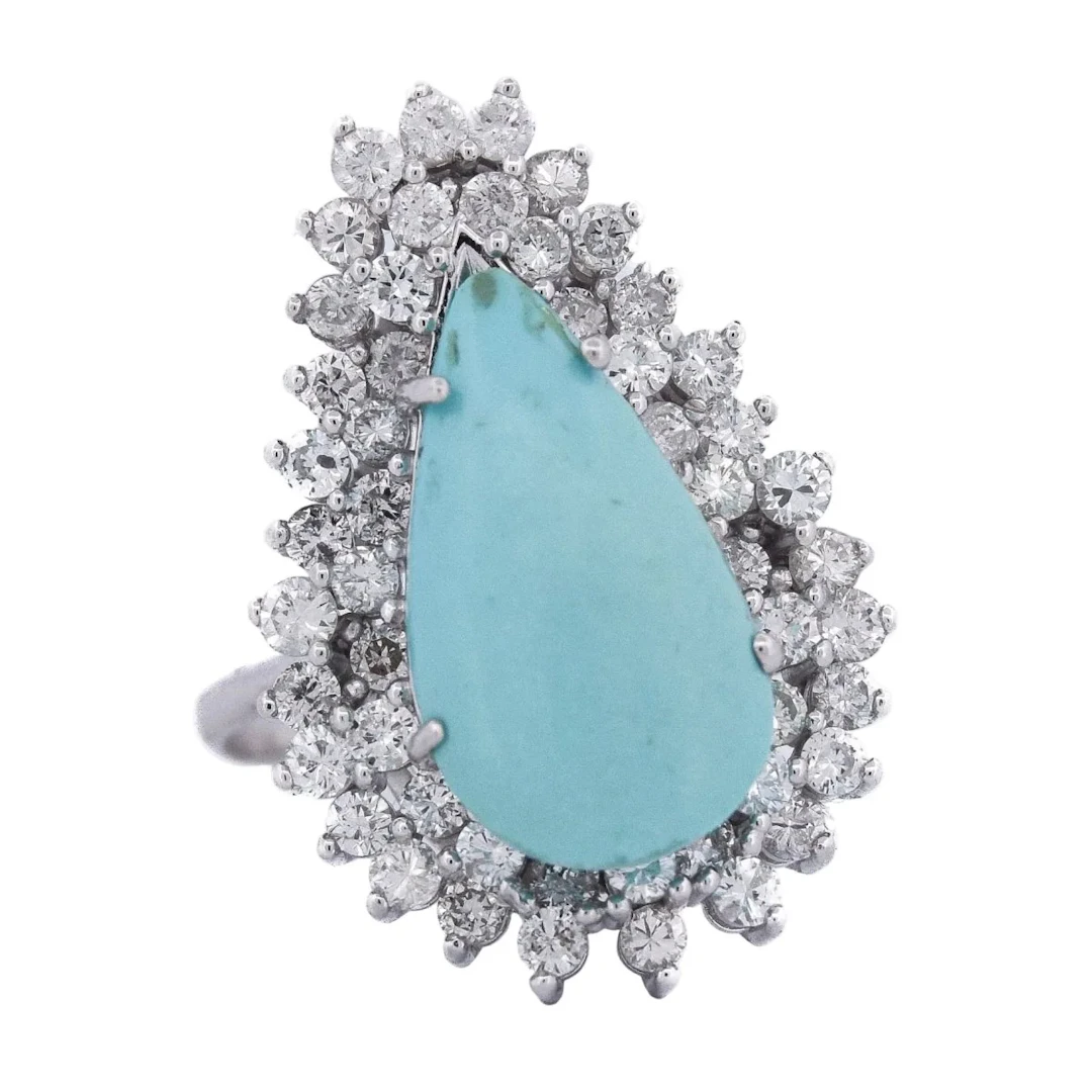 Ring Entourage in white gold, turquoise and diamonds