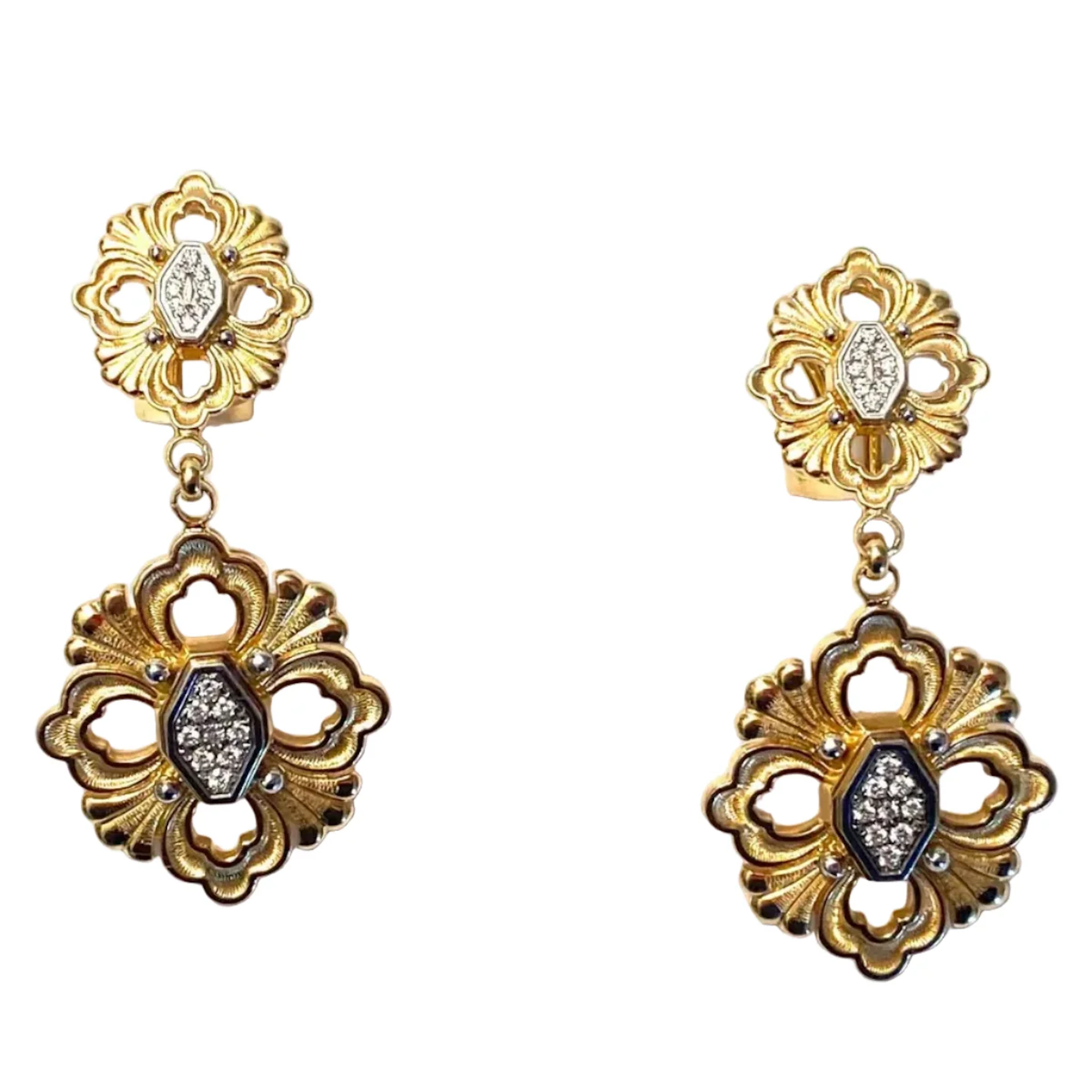 BUCCELLATI "Opéra" Drop Earrings in white gold, yellow gold, and diamonds