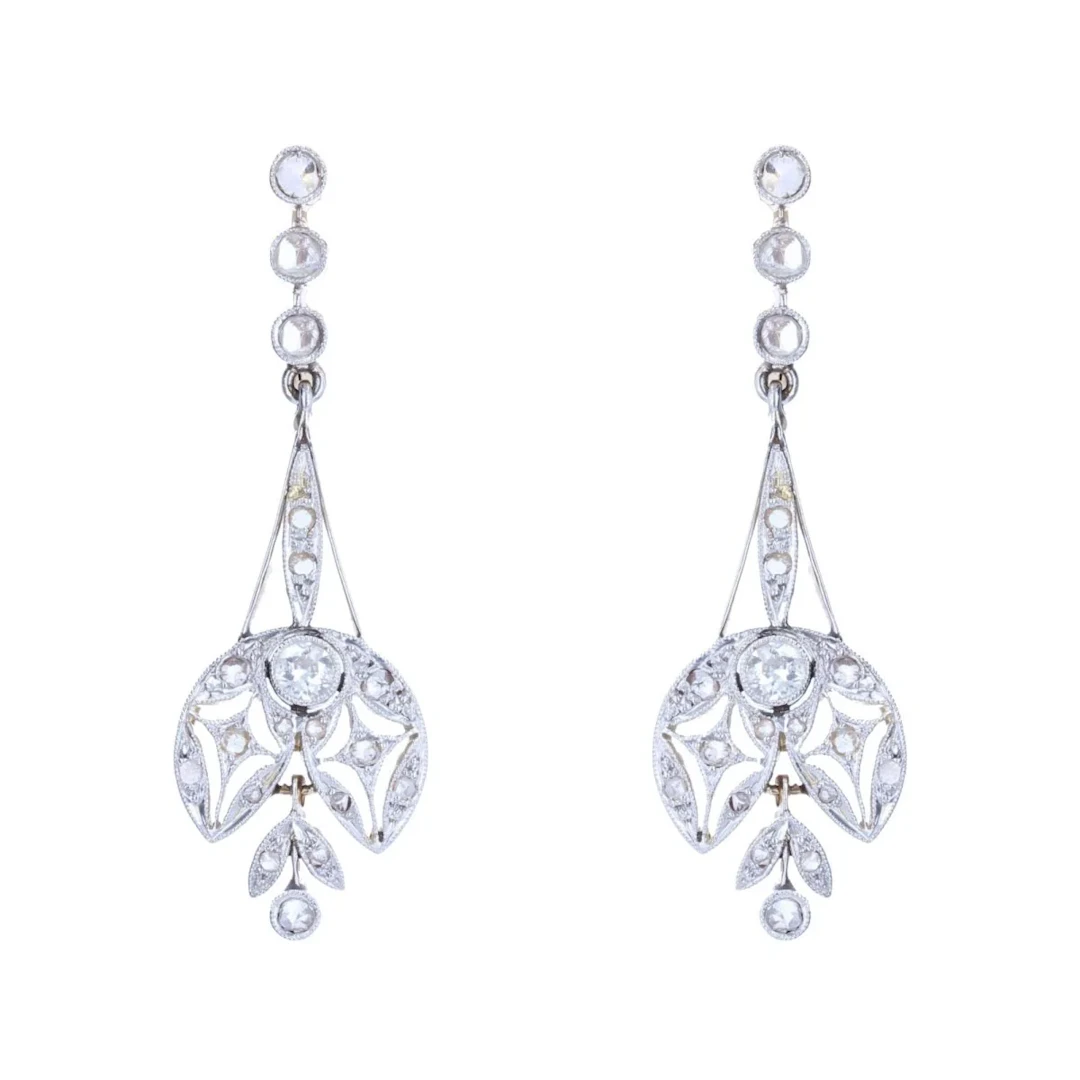 Earrings Pendants in yellow gold, paltinium and diamonds