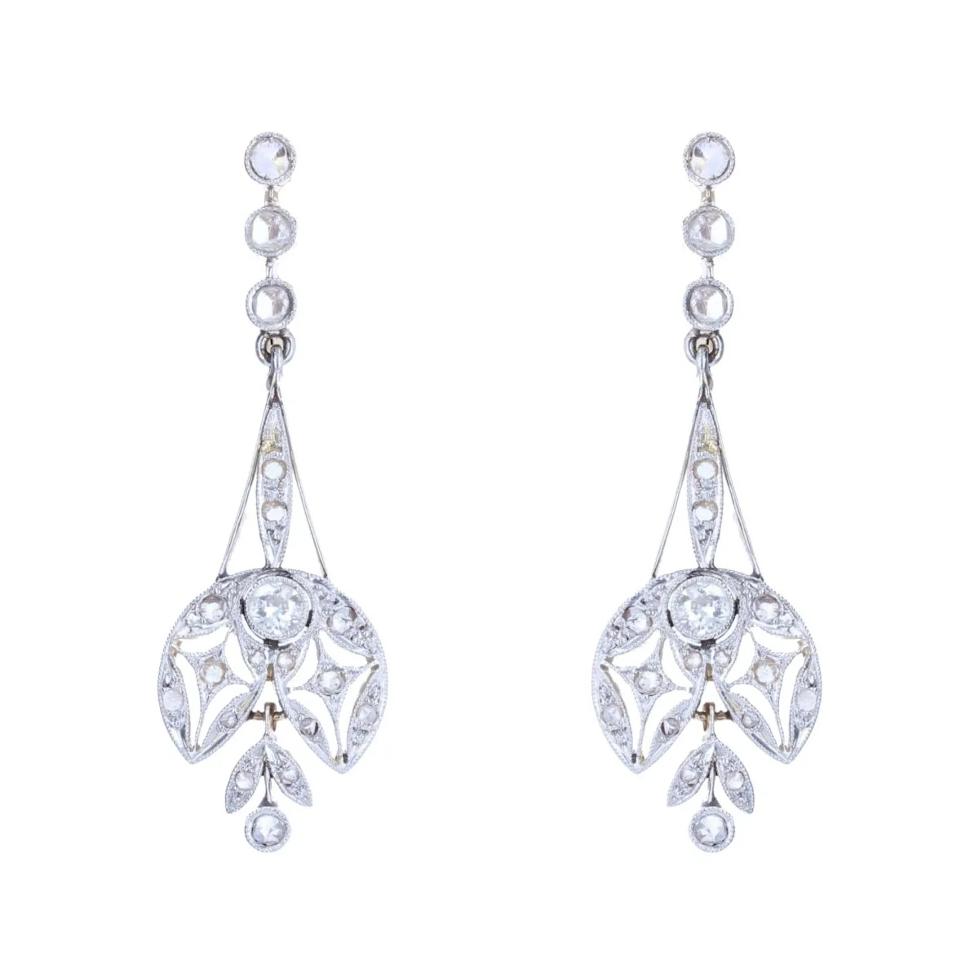 Earrings Pendants in yellow gold, paltinium and diamonds
