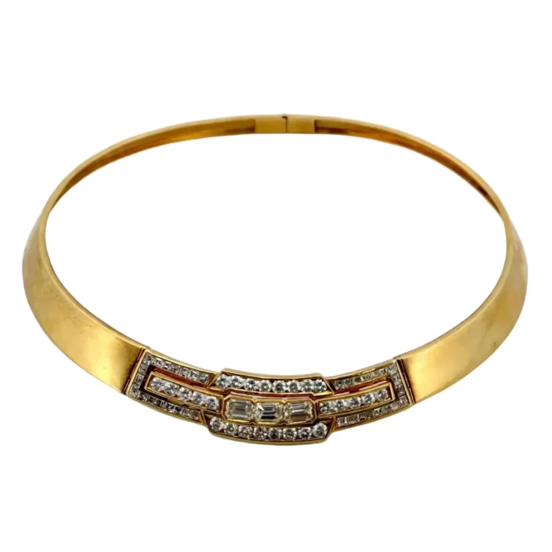 Collier Ras de Cou en or jaune et diamants
