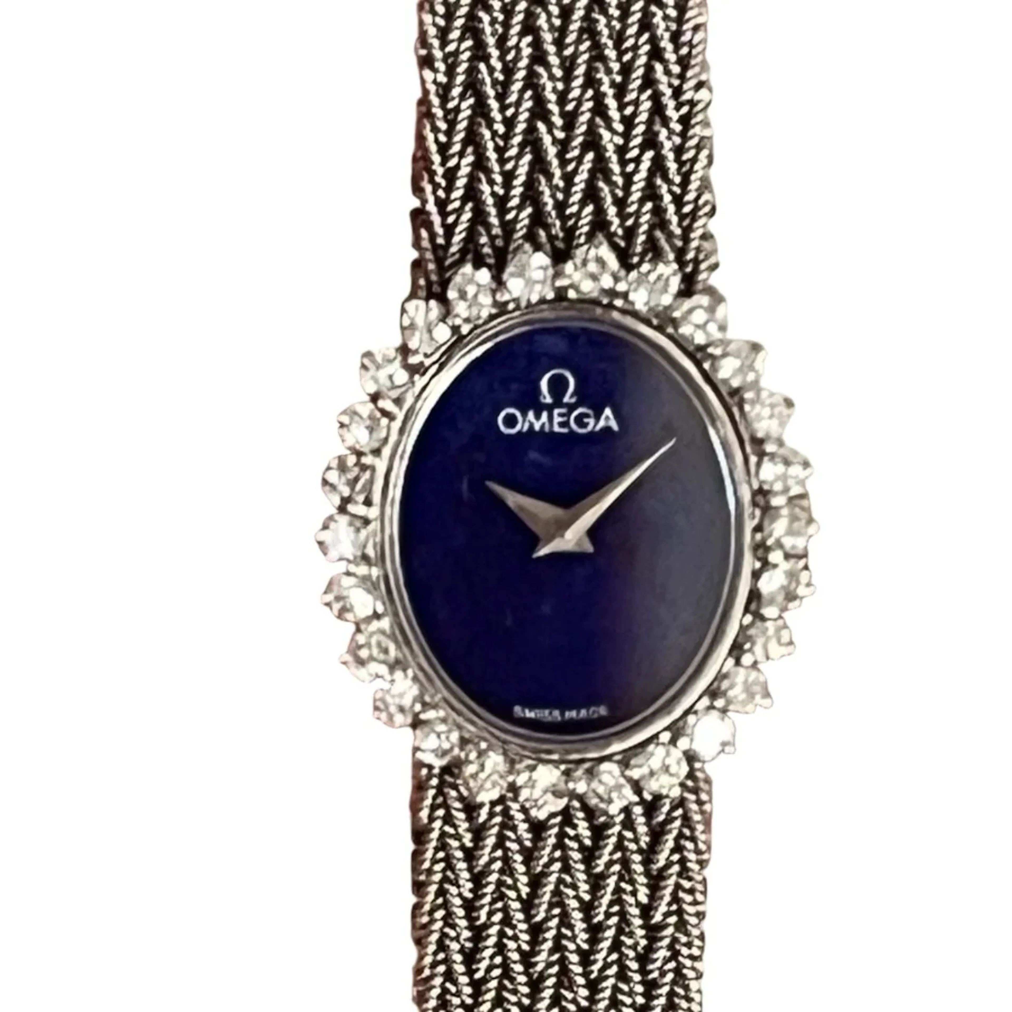 6580 - Montre dame OMEGA Or Gris Diamants Lapis Lazuli