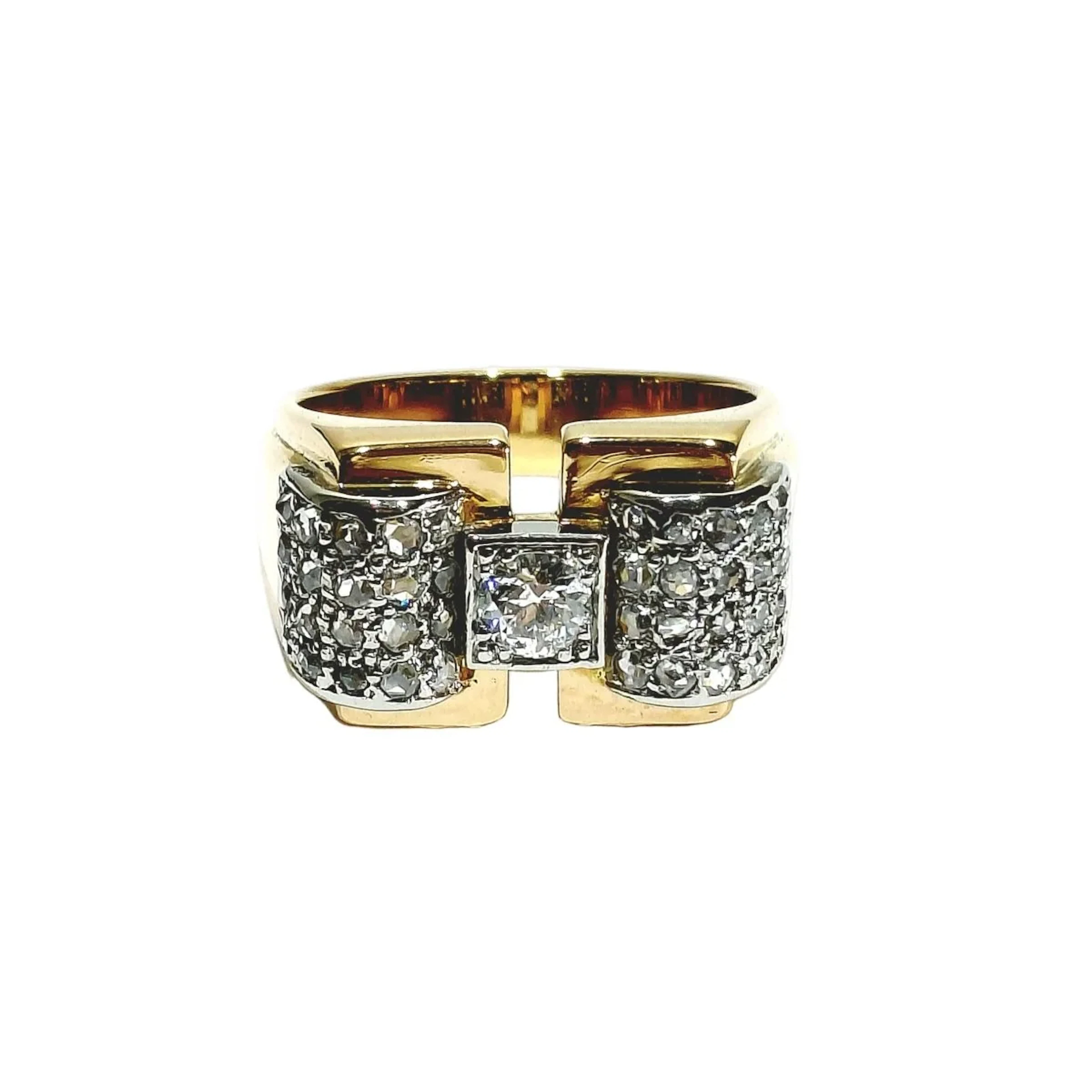 Bague Tank en or blanc, or rose et diamants