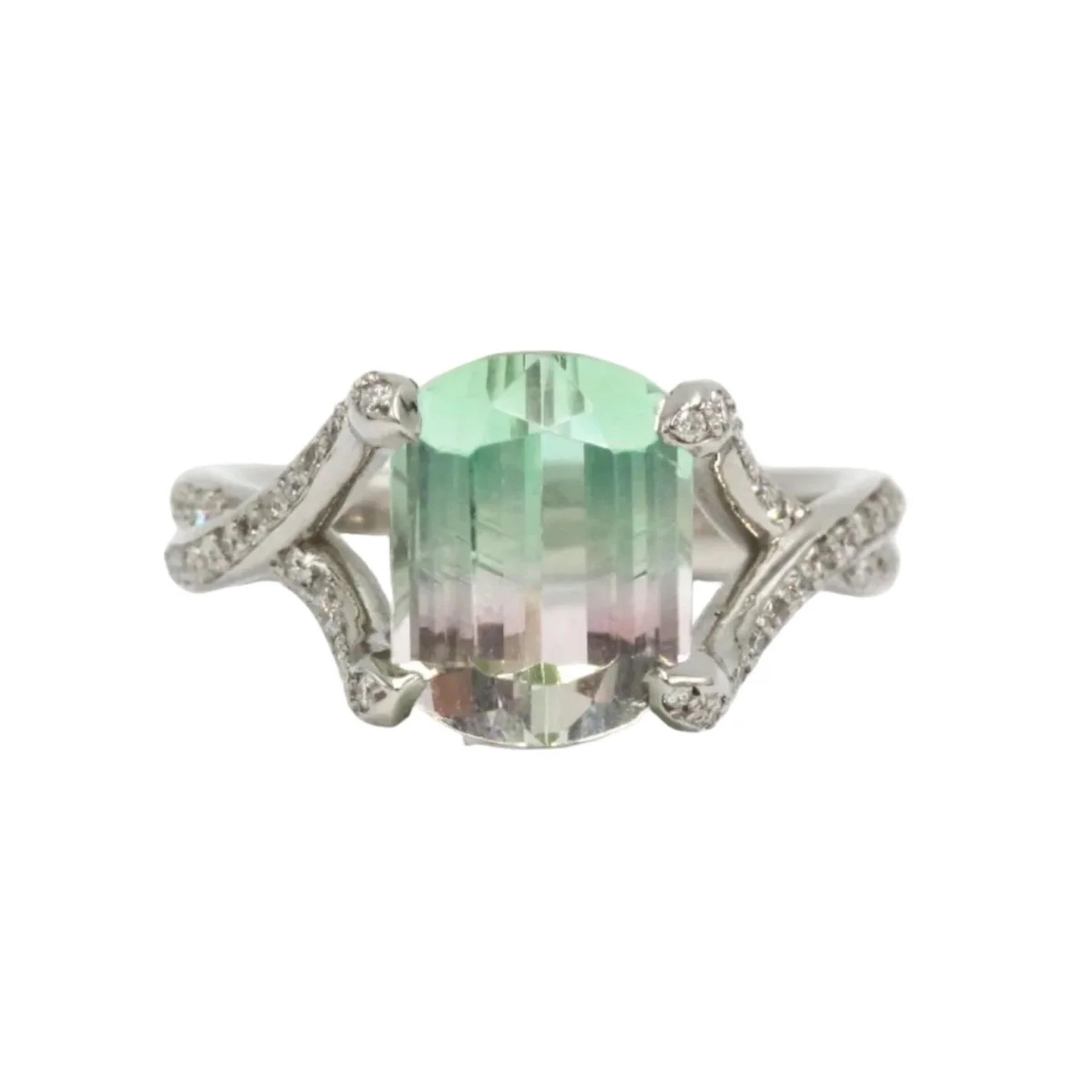 White Gold Solitaire Ring with Tourmaline and Diamonds