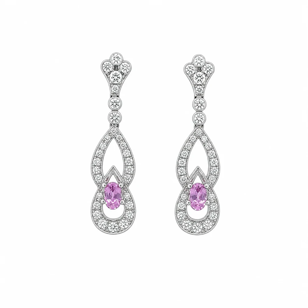 Boucles d'oreilles Pendantes en platine, saphirs et diamants