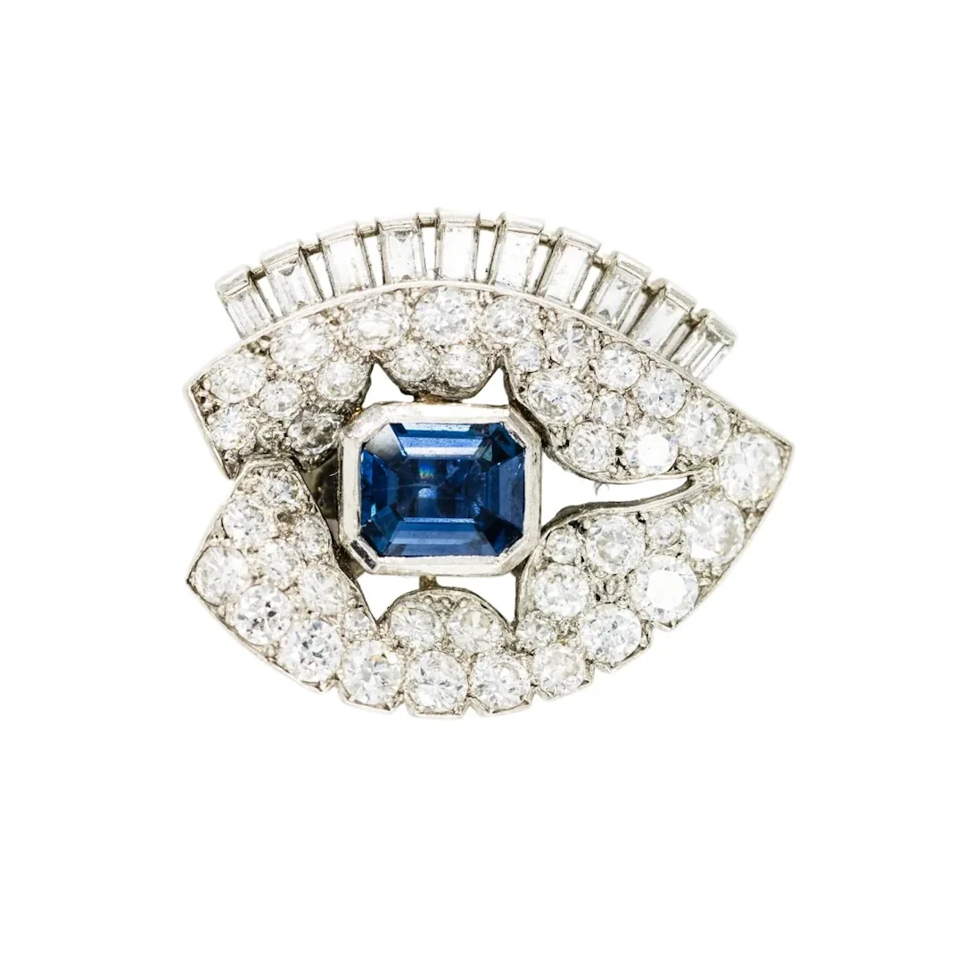 CARTIER Clip Brooch in Platinum, Sapphire, and Diamonds