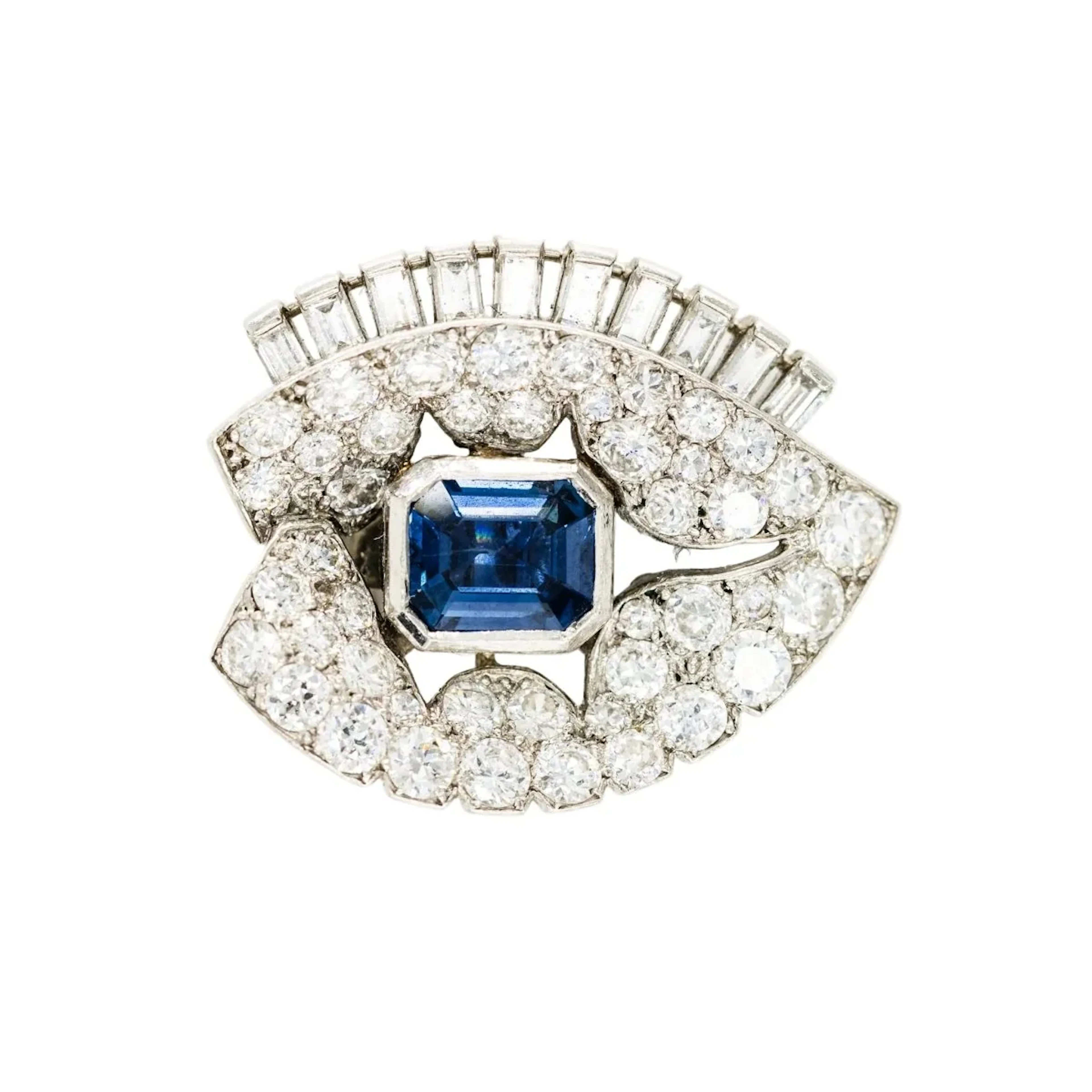 CARTIER Clip Brooch in Platinum, Sapphire, and Diamonds