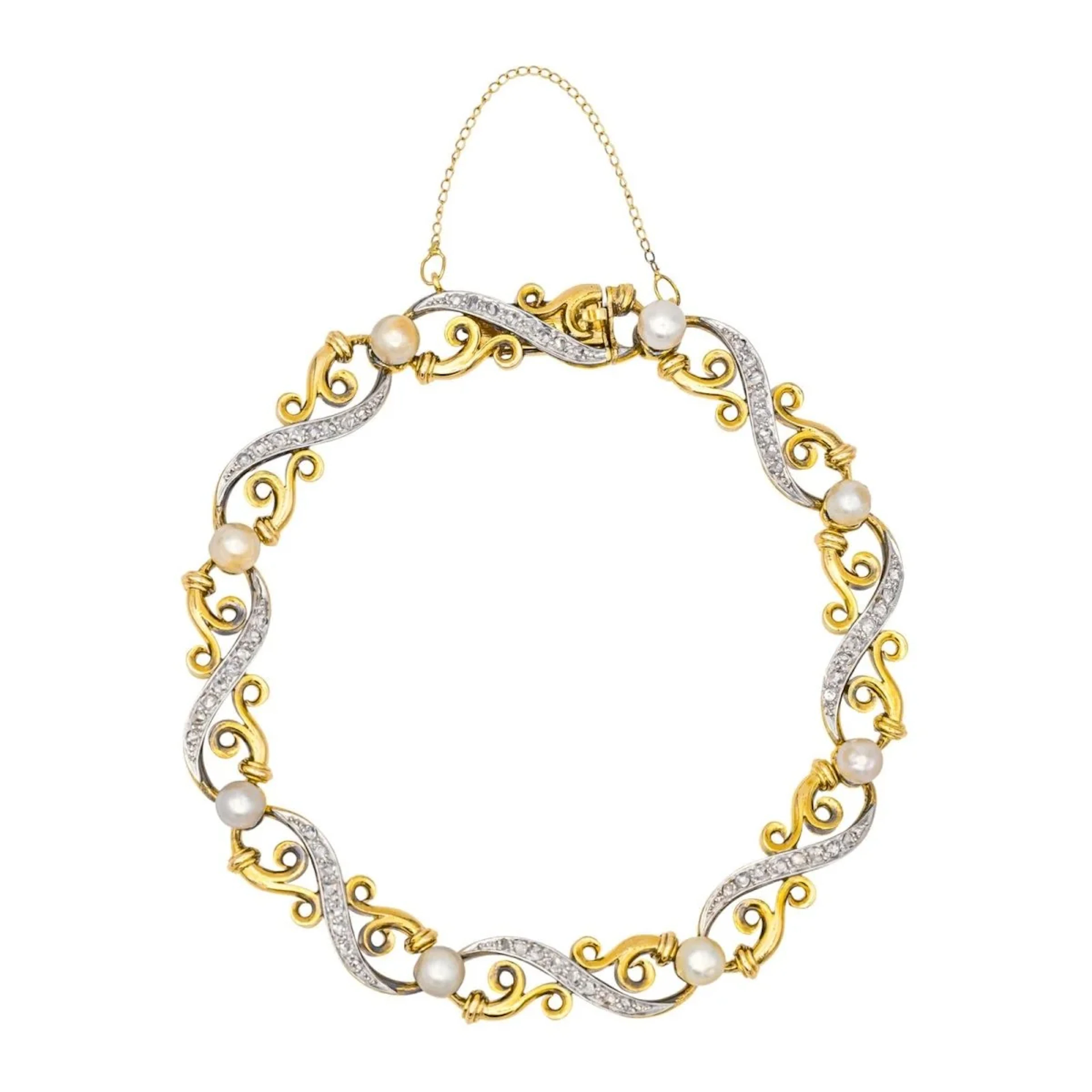 Bracelet diamond at yellow gold and white