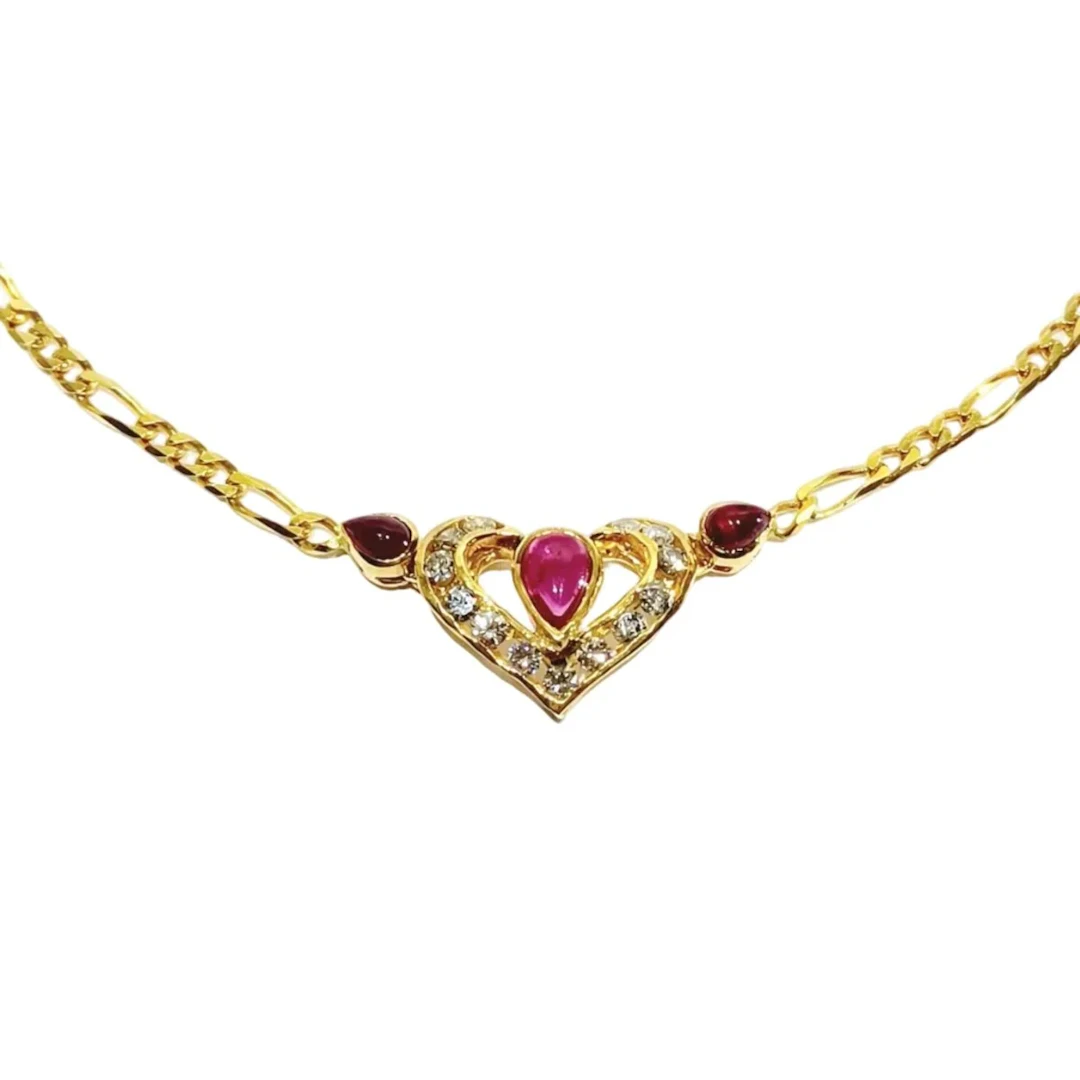 Necklace Mesh in yellow gold, ruby, and diamonds
