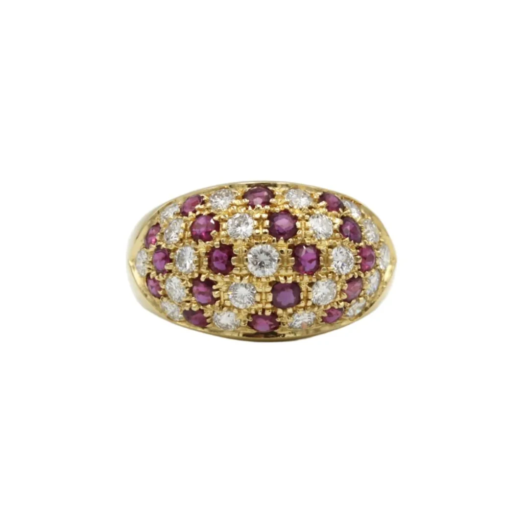 750 yellow gold band ring with diamonds and rubies