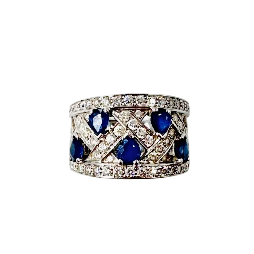 White Gold Band Ring with Sapphires and Diamonds