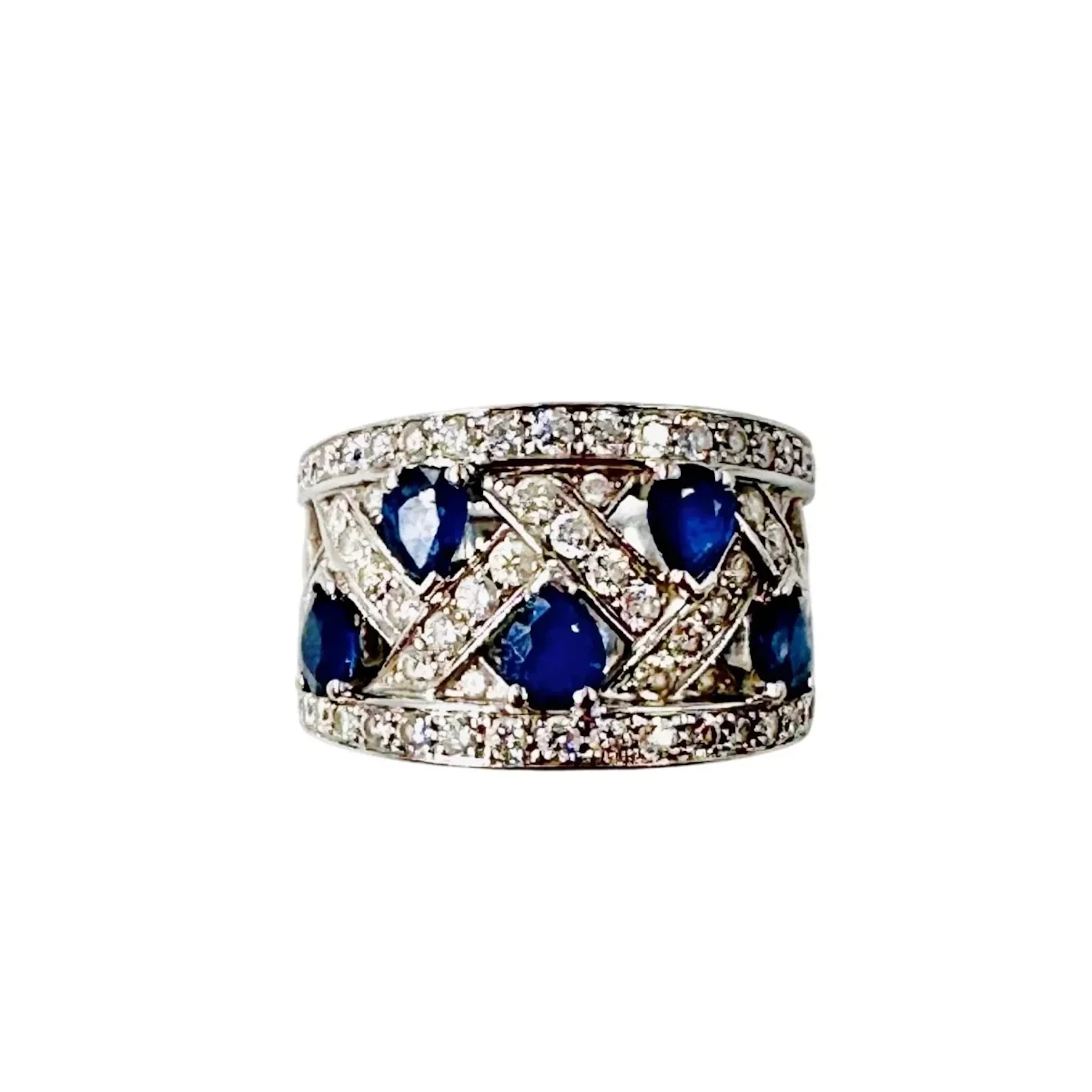 White Gold Band Ring with Sapphires and Diamonds