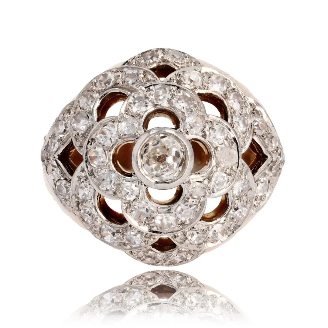 Ring Dome in yellow gold, paltinium and diamonds