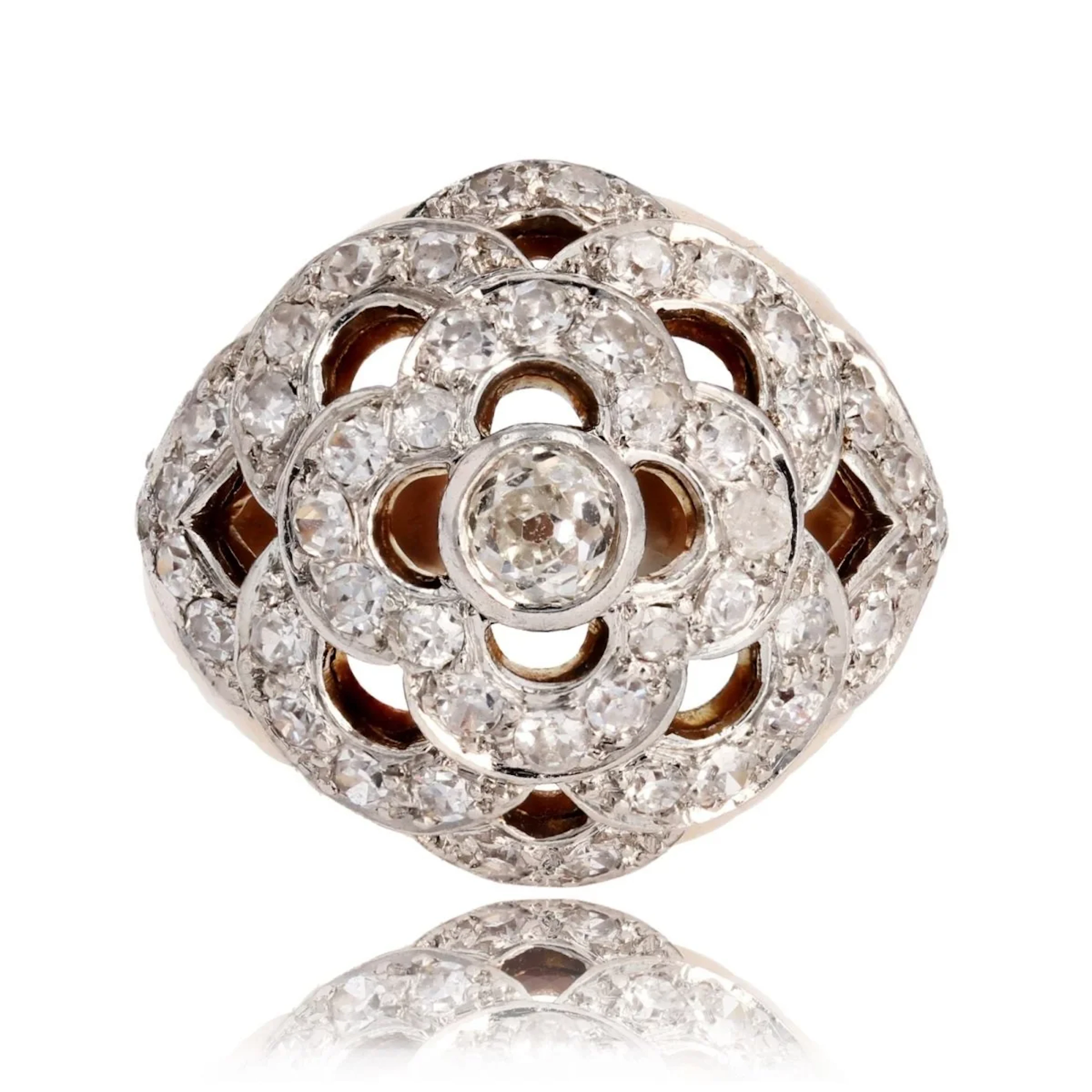 Ring Dome in yellow gold, paltinium and diamonds