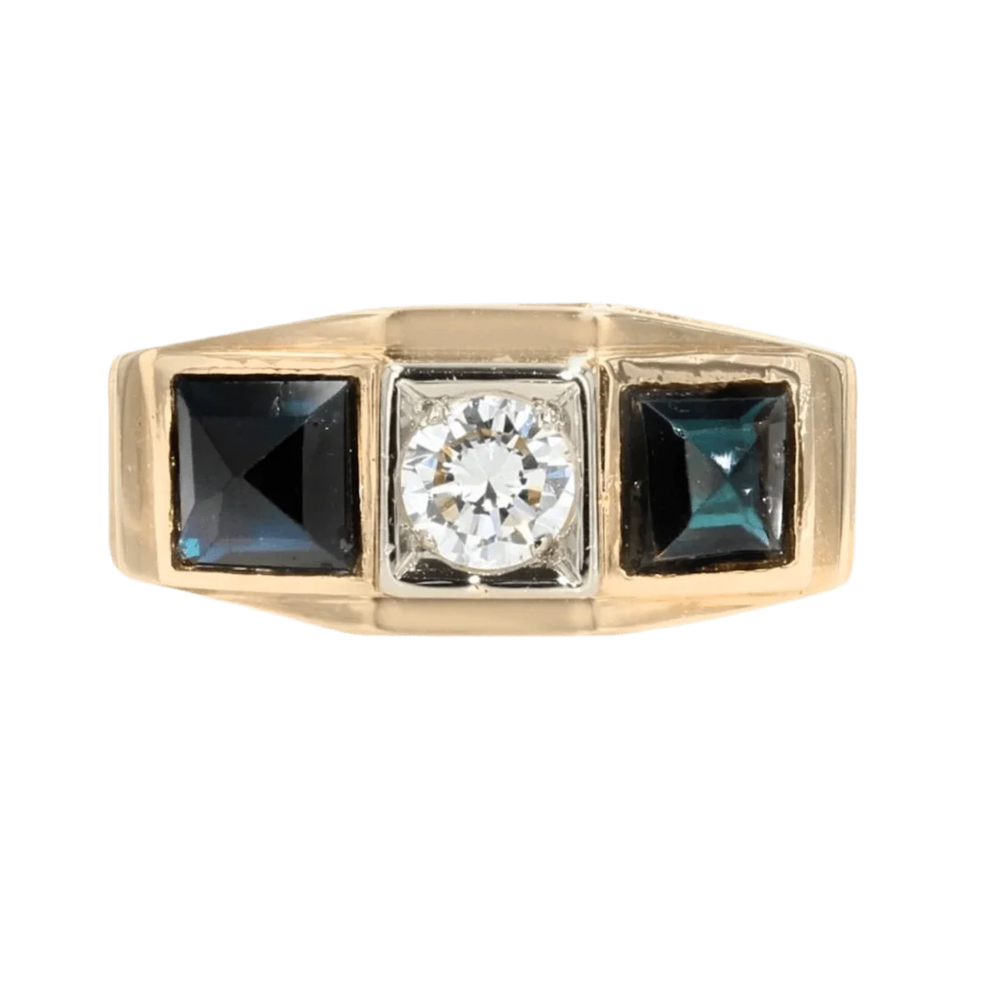 Garter ring in yellow gold, sapphires and diamonds