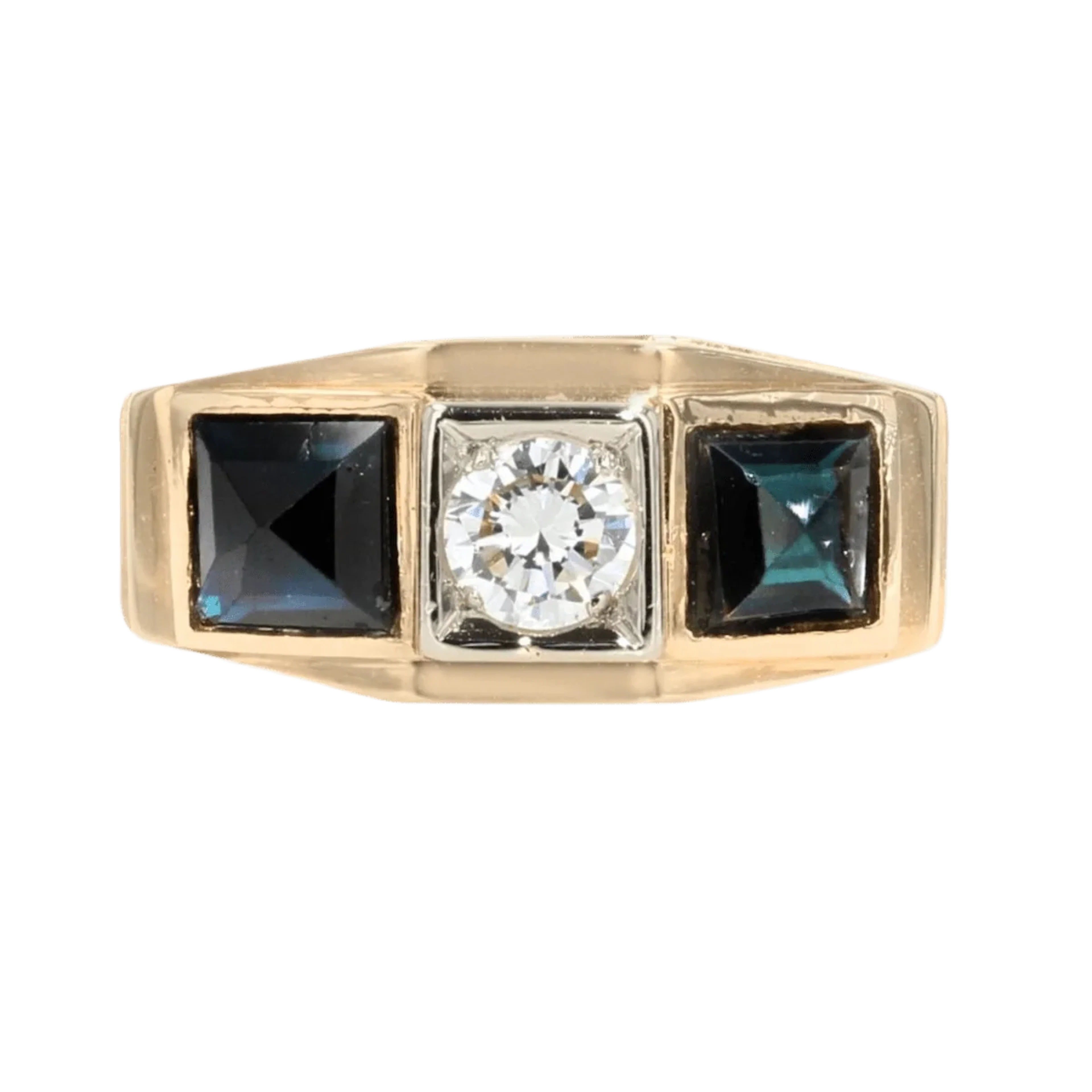 Garter ring in yellow gold, sapphires and diamonds