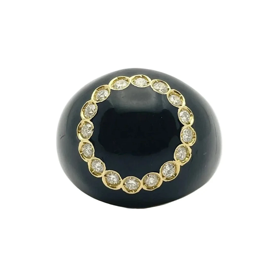 Ring Dome in yellow gold, enamel and diamonds
