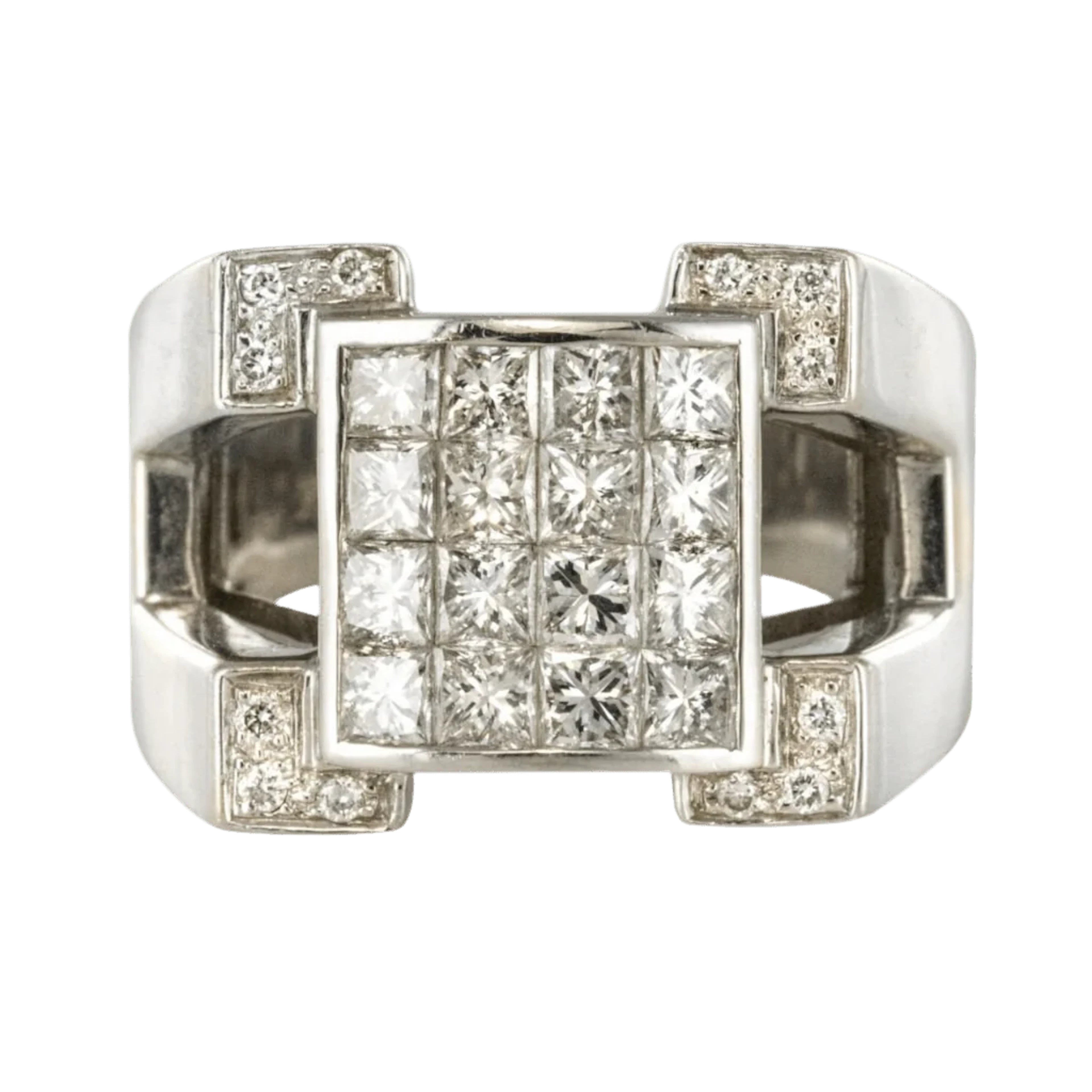 Signet ring in white gold and diamonds