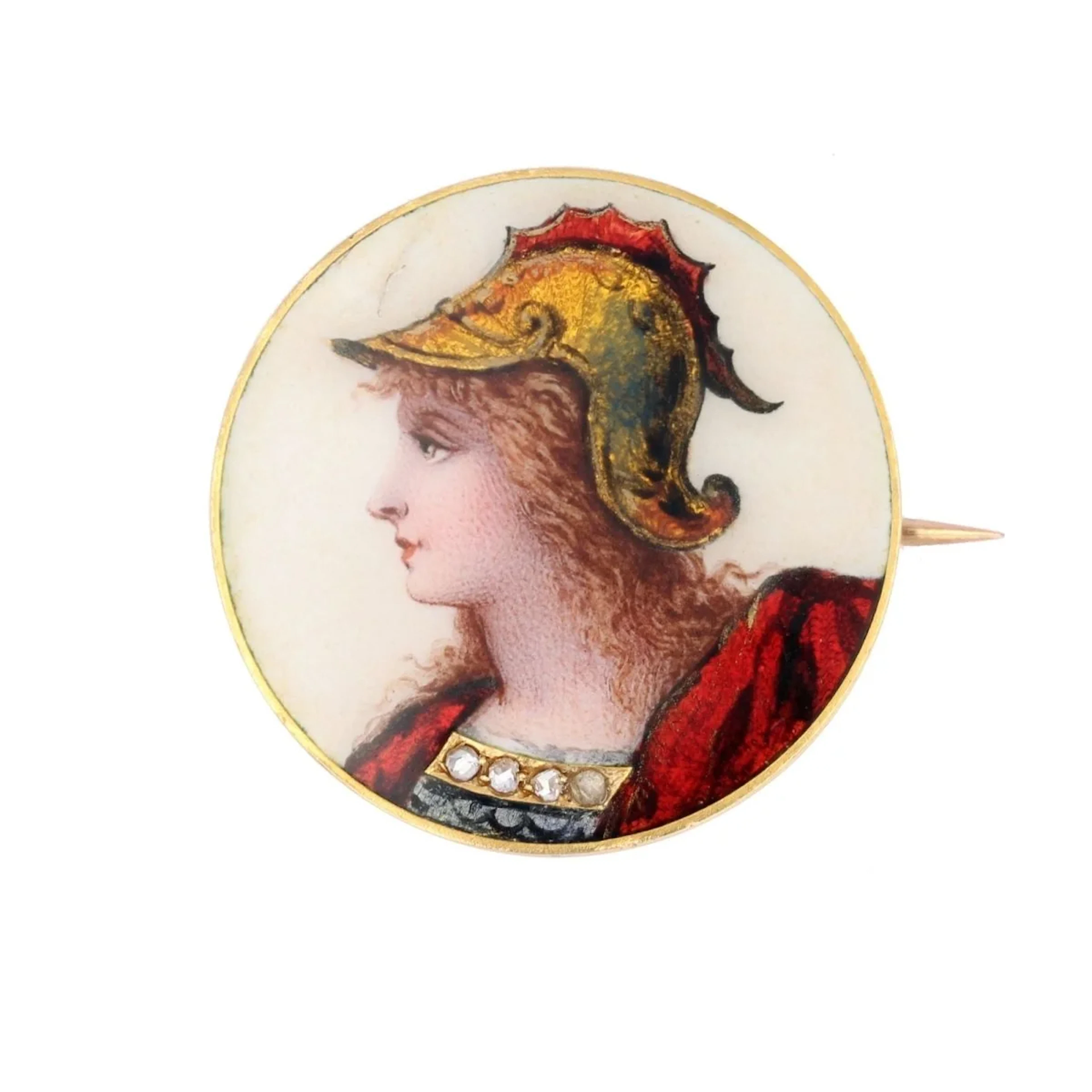 Brooch Pin in yellow gold, enamel and diamonds