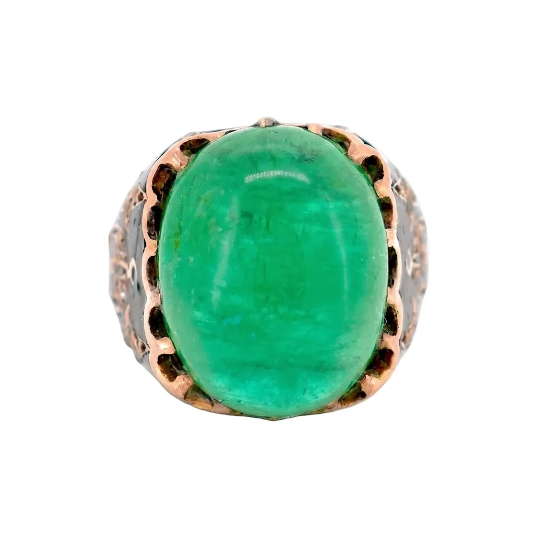 Cocktail Ring in Yellow Gold, Enamel, Emerald, and Diamonds