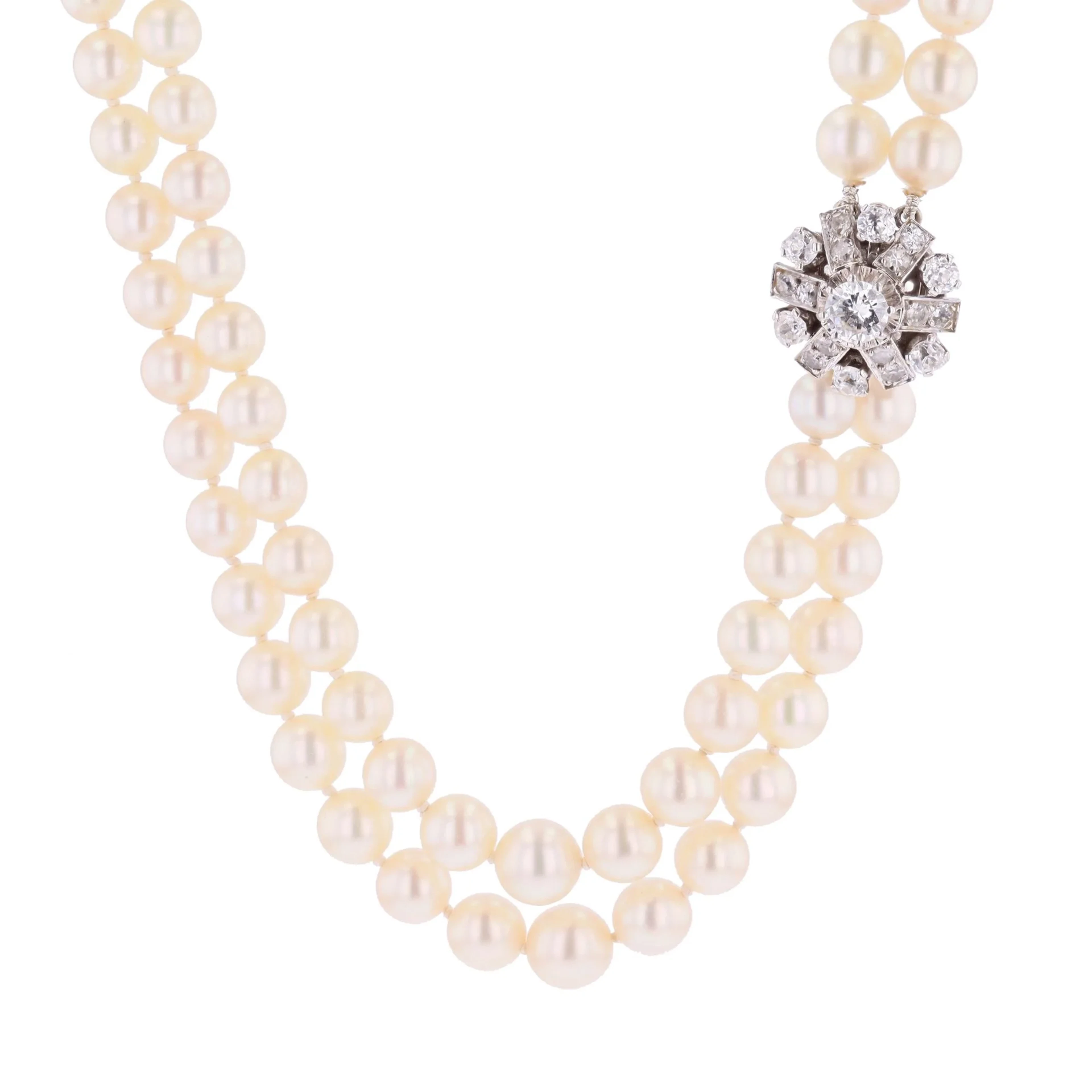 White Gold, Platinum, and Diamond Pearl Necklace
