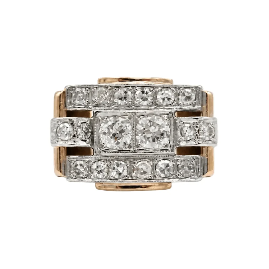 Tank Ring in Rose Gold and Diamonds