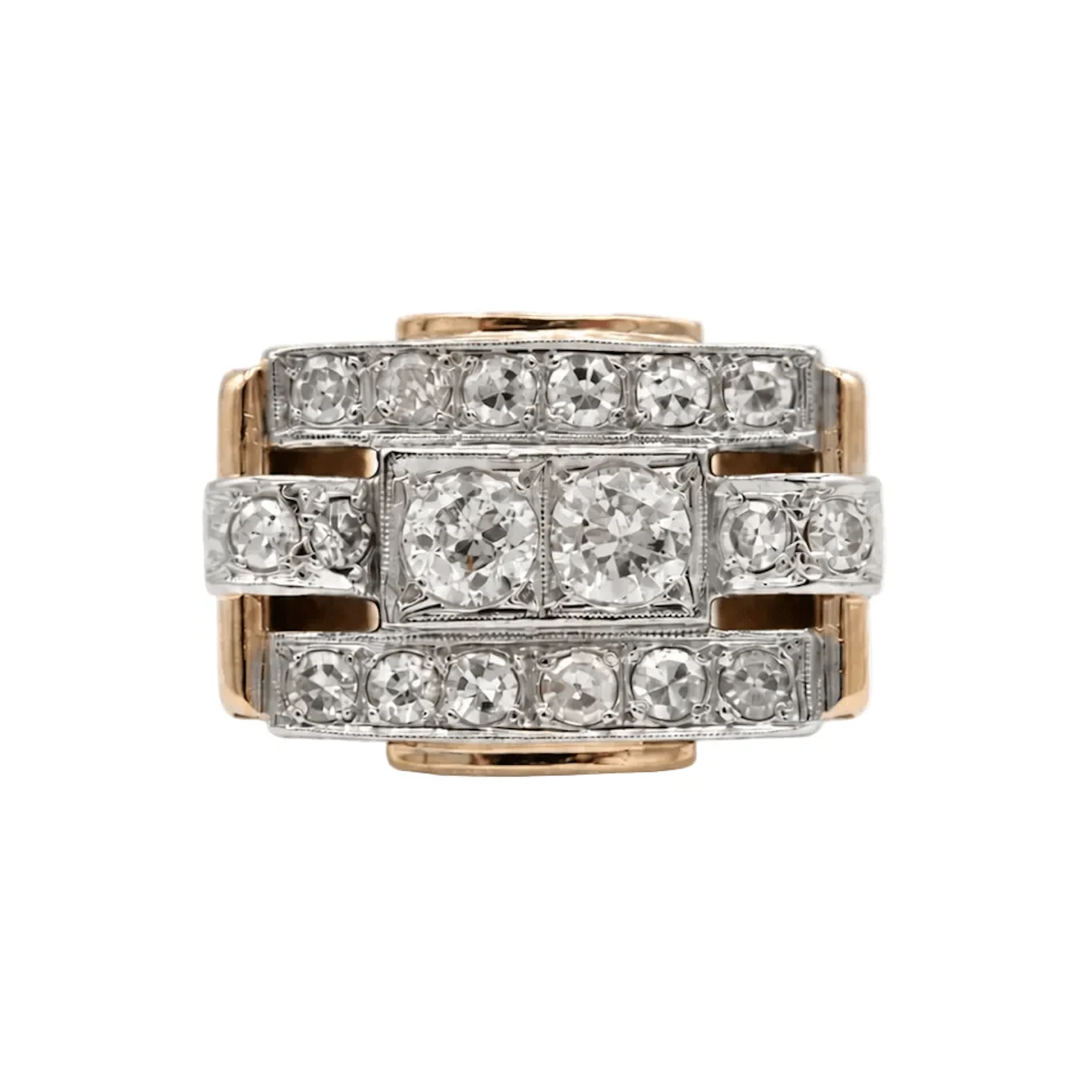 Tank Ring in Rose Gold and Diamonds