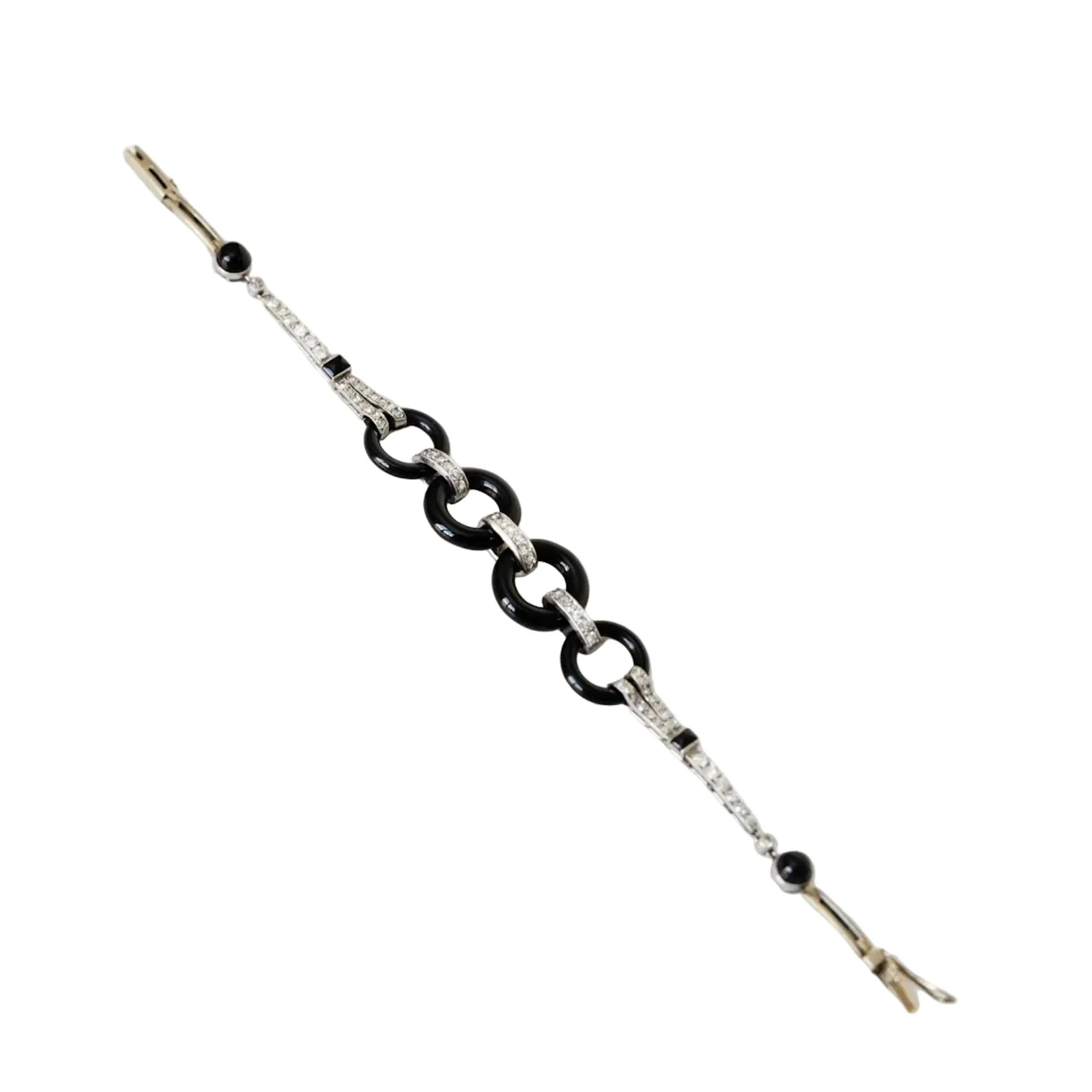 Bracelet in white gold, onyx and diamonds