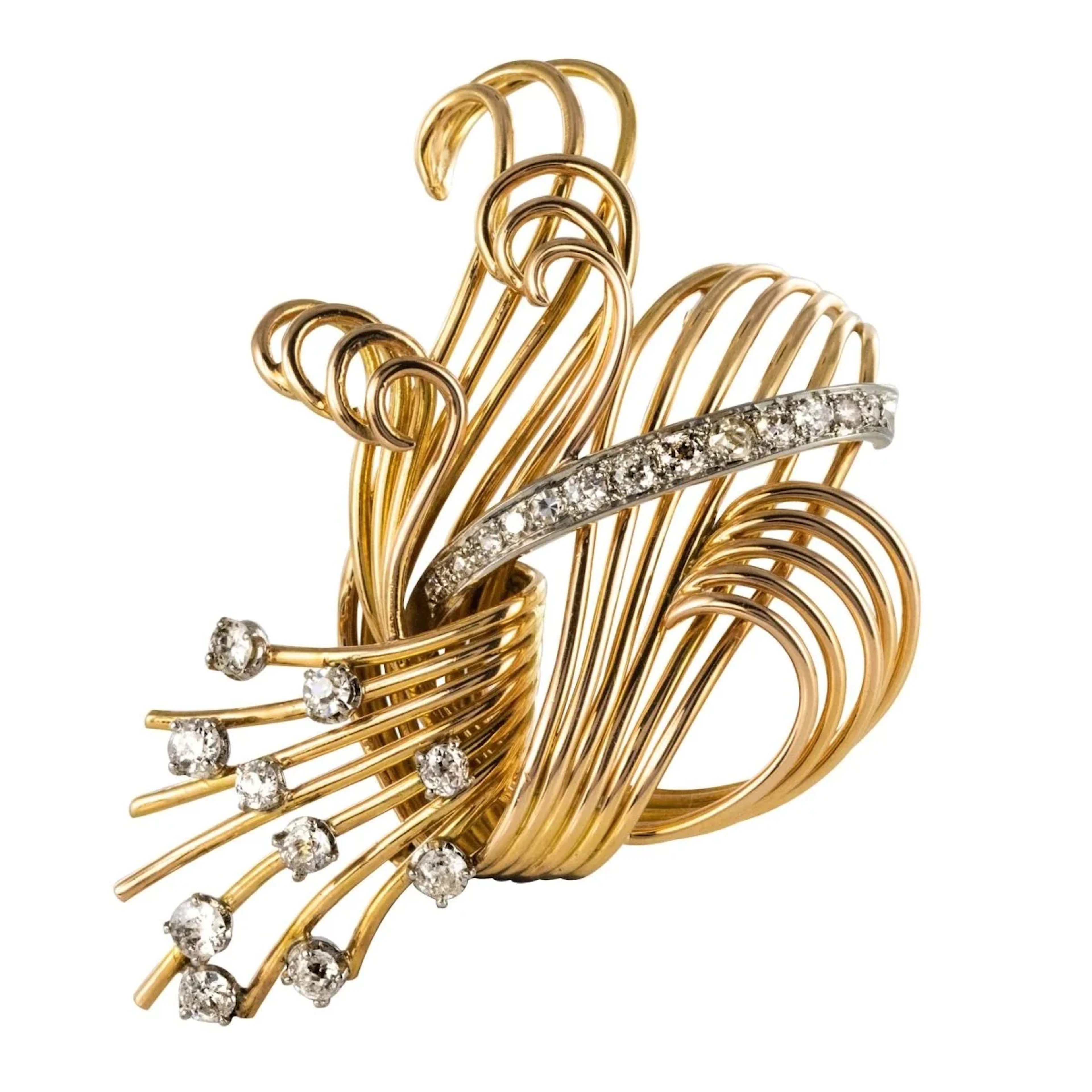 Gold and diamond brooch pin