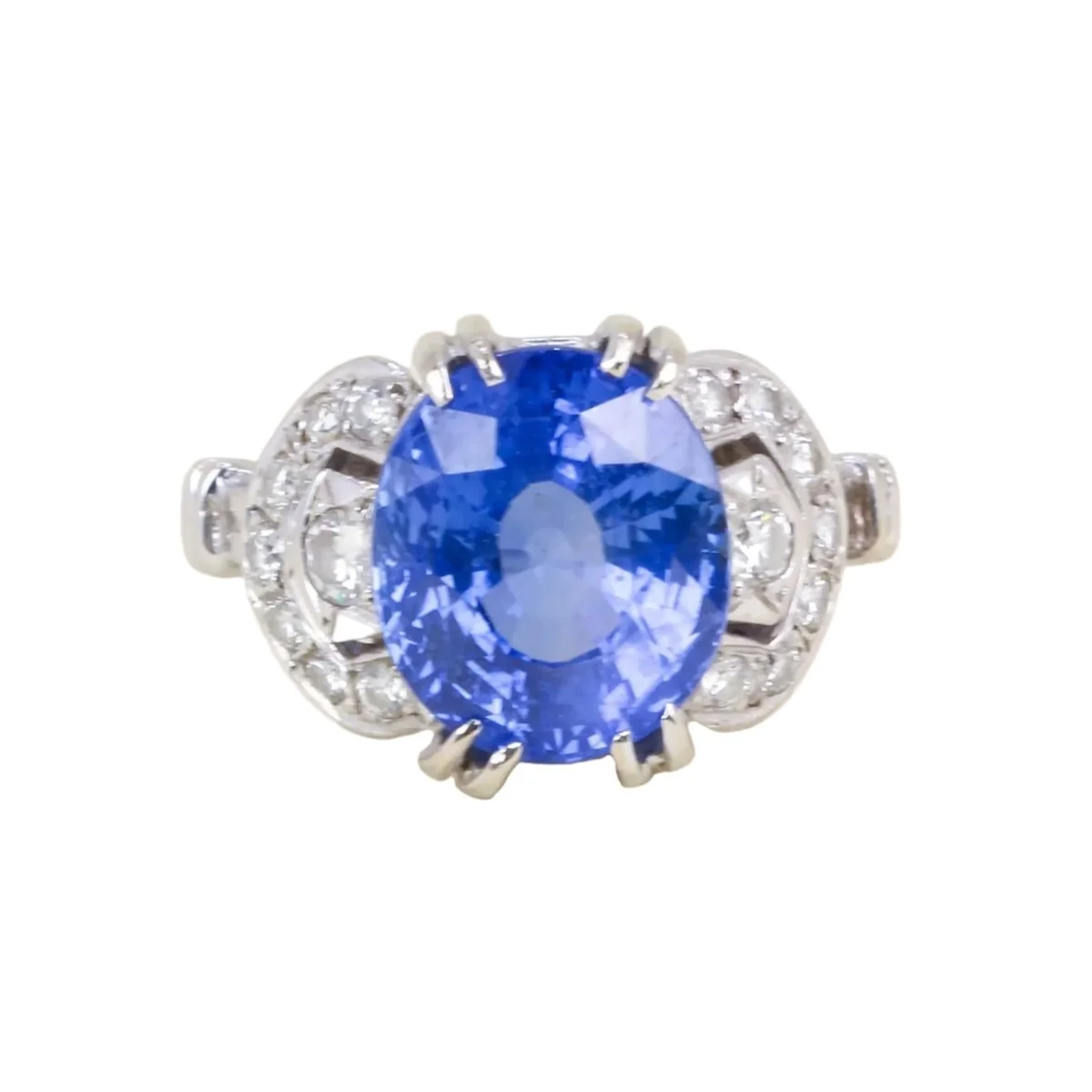 Platinum, sapphire, and diamond ring