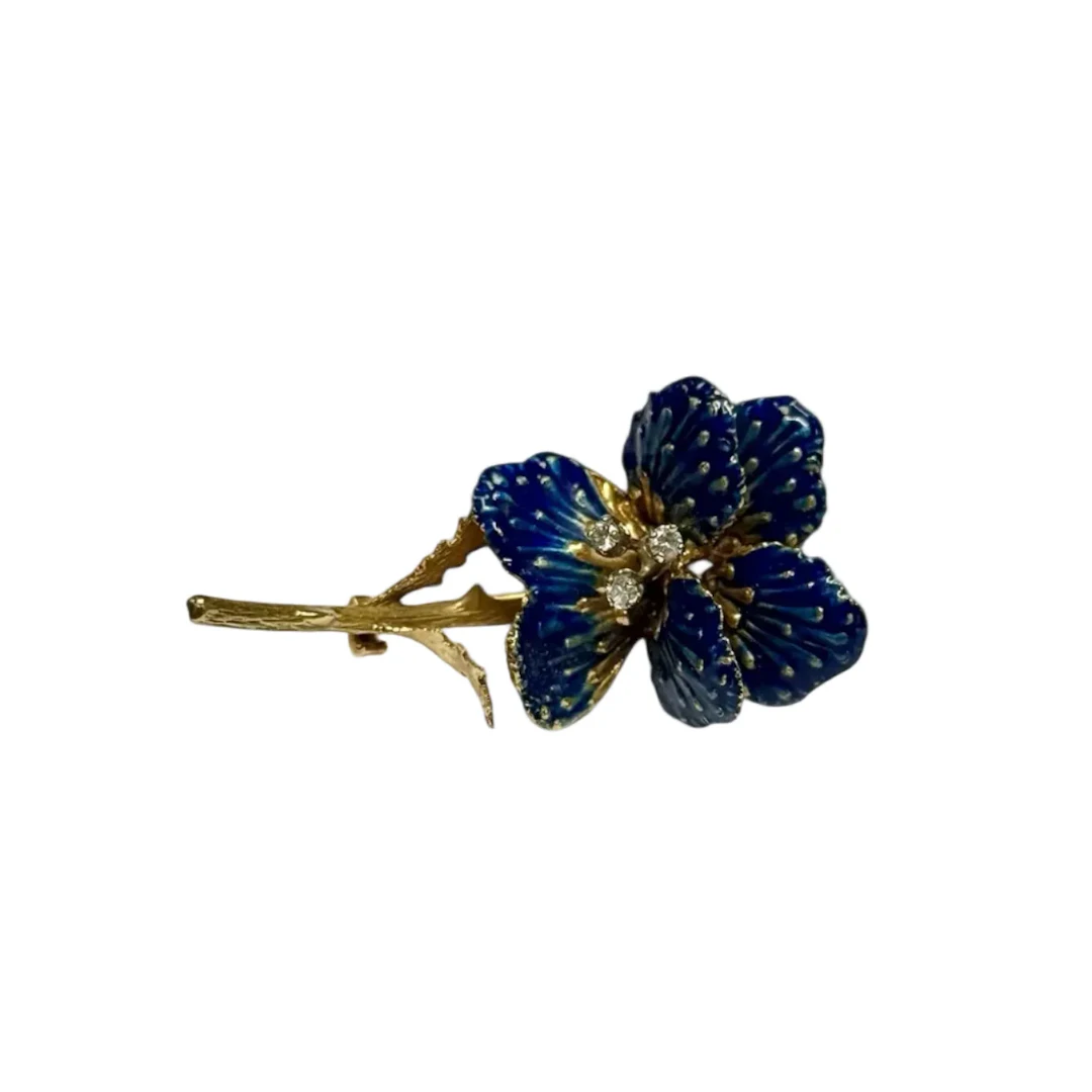 ÉDOUARD RICHARDS "Blue Flower" Brooch in yellow gold and diamonds