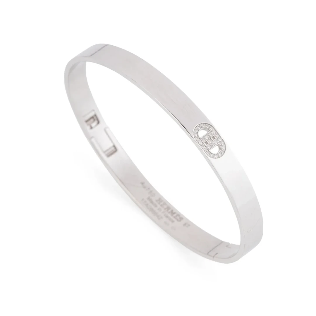 Bracelet Jonc HERMÈS "H d'Ancre" en or blanc et diamants