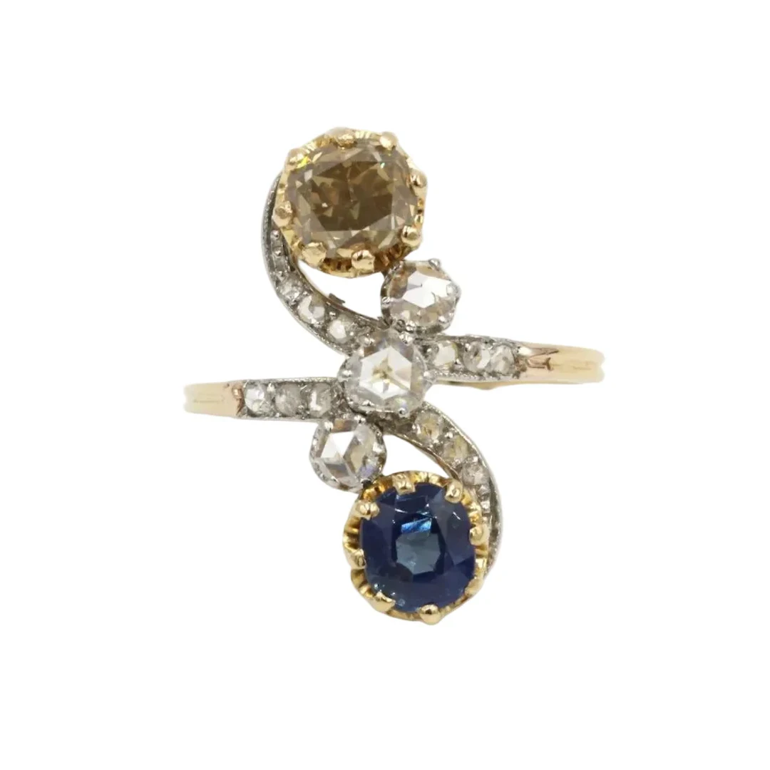 "Toi & Moi" Ring in Gold, Platinum, Sapphire, and Diamonds