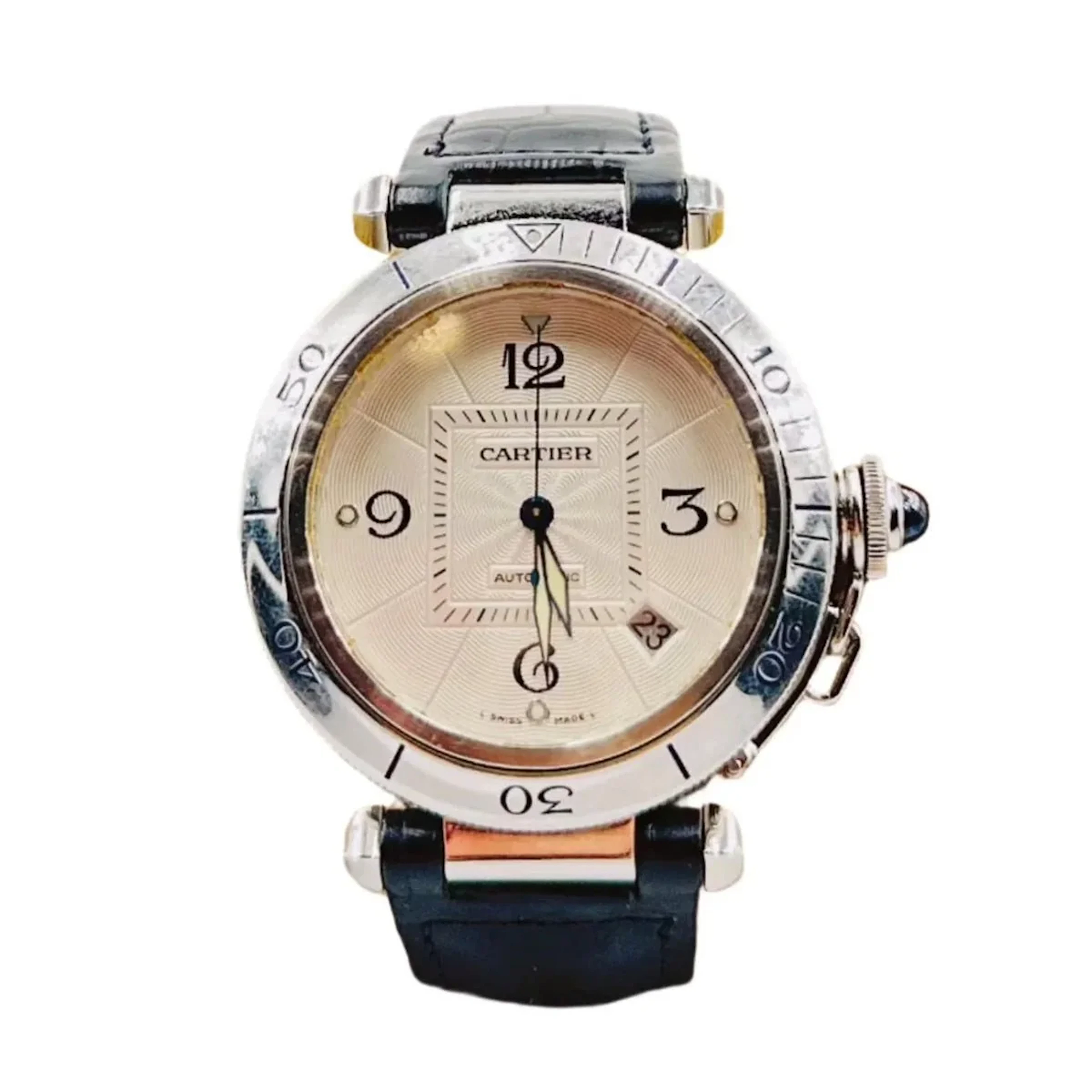 CARTIER “Pasha” watch in steel and leather