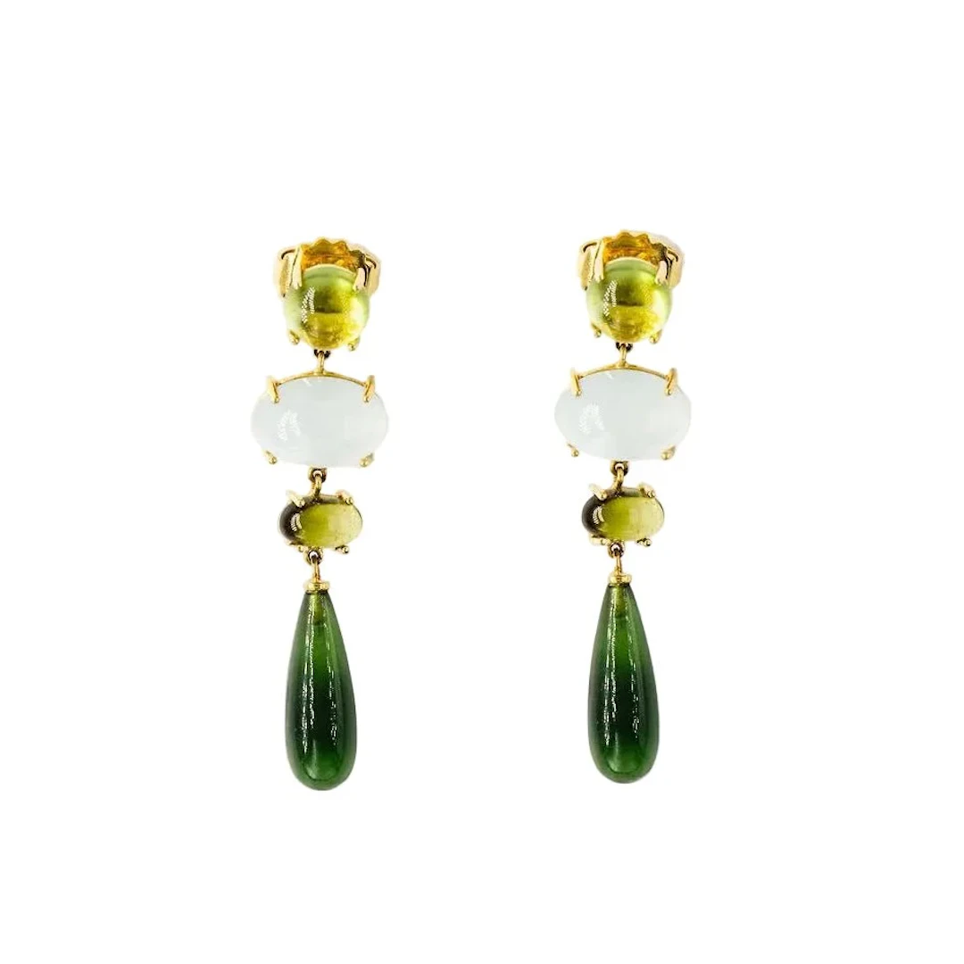 OLE LYNGGAARD "Aqua Lotus" Dangle Earrings in yellow gold with aquamarine