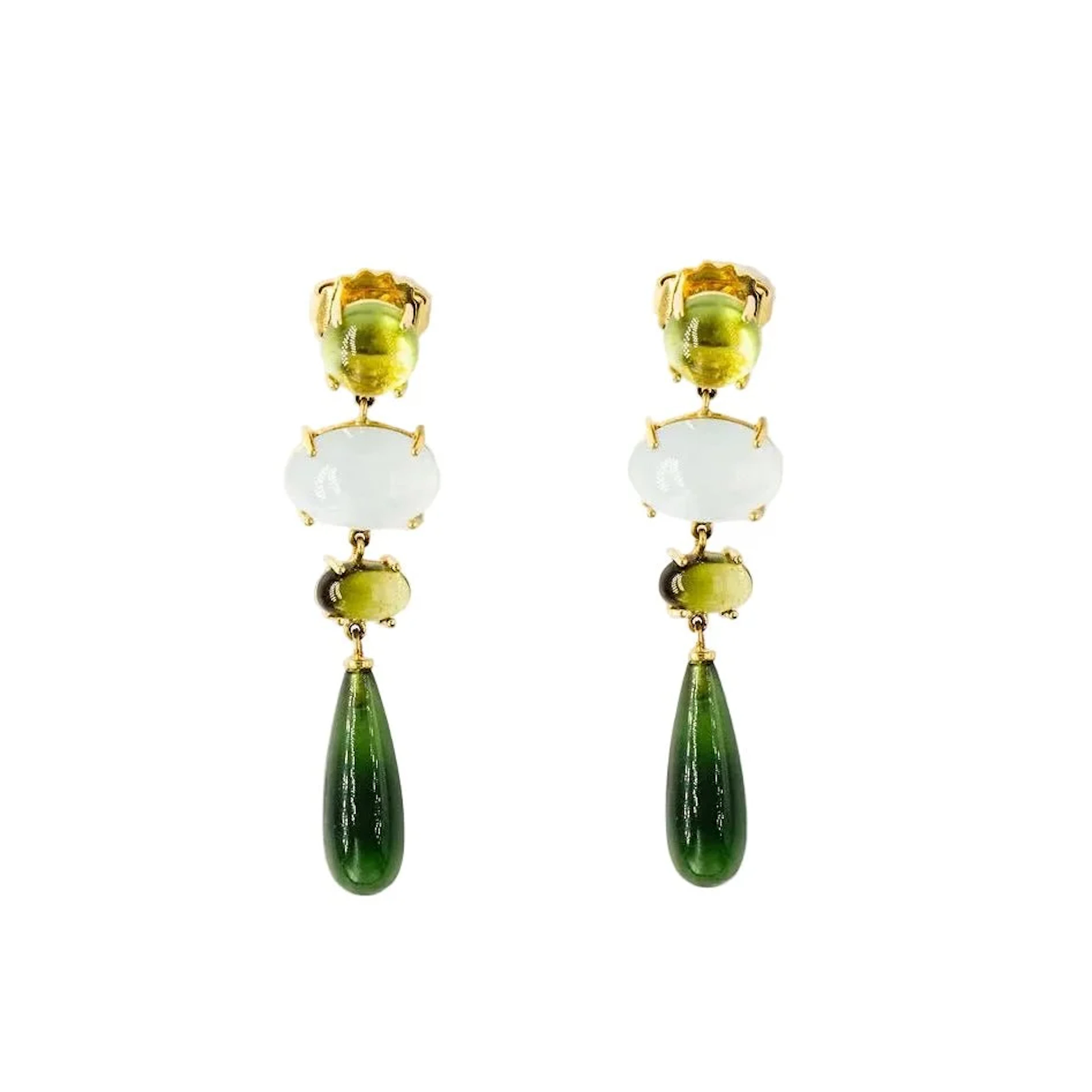 OLE LYNGGAARD "Aqua Lotus" Dangle Earrings in yellow gold with aquamarine