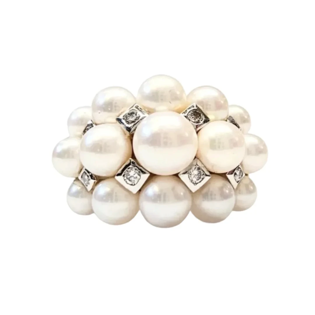 "Pearl Moon" Cocktail Ring in yellow gold, pearls, and diamonds